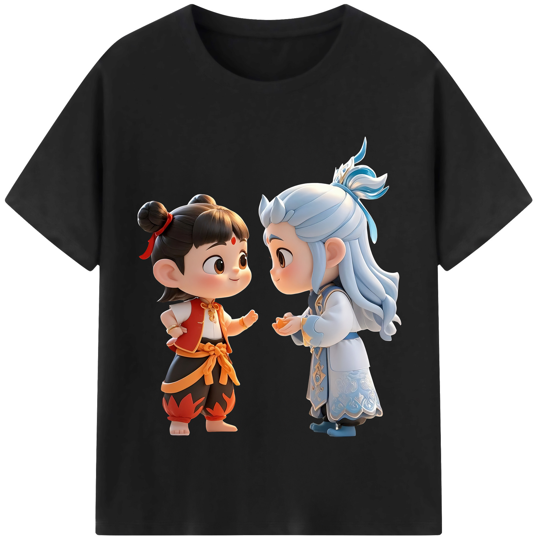 （画像用） Ne Zha 2 ナタ 魔童の大暴れ 綿100％半袖Tシャツ（フロントプリント）