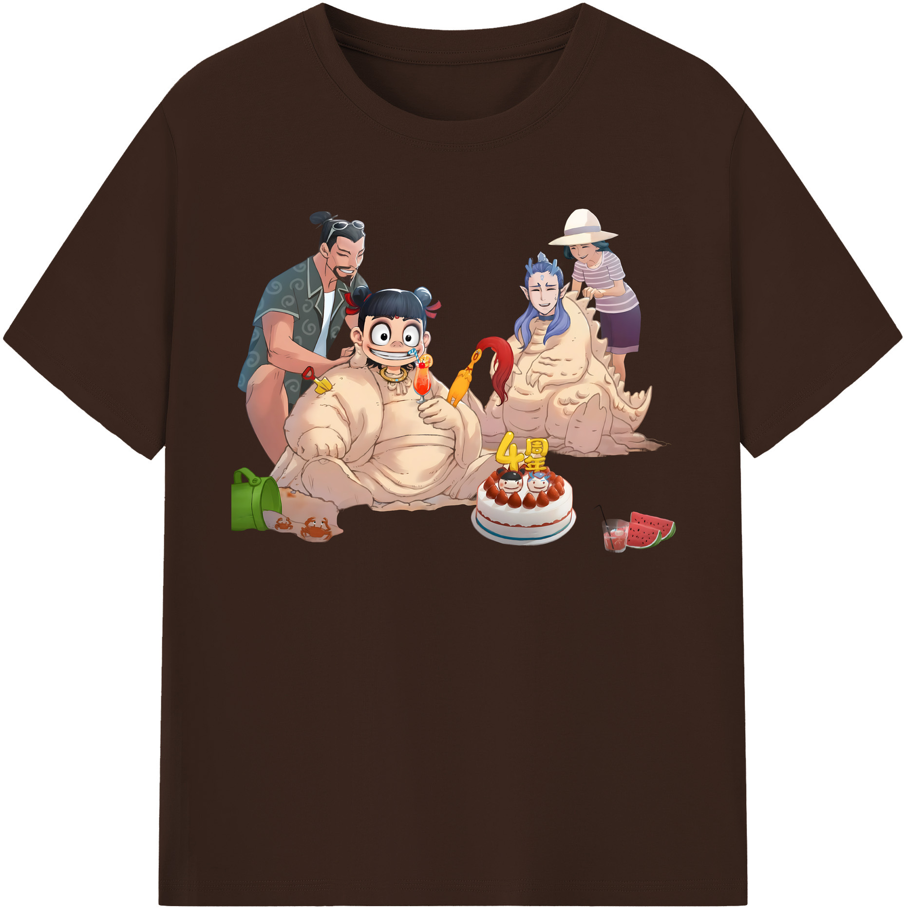 （画像用） Ne Zha 2 ナタ 魔童の大暴れ 綿100％半袖Tシャツ（フロントプリント）