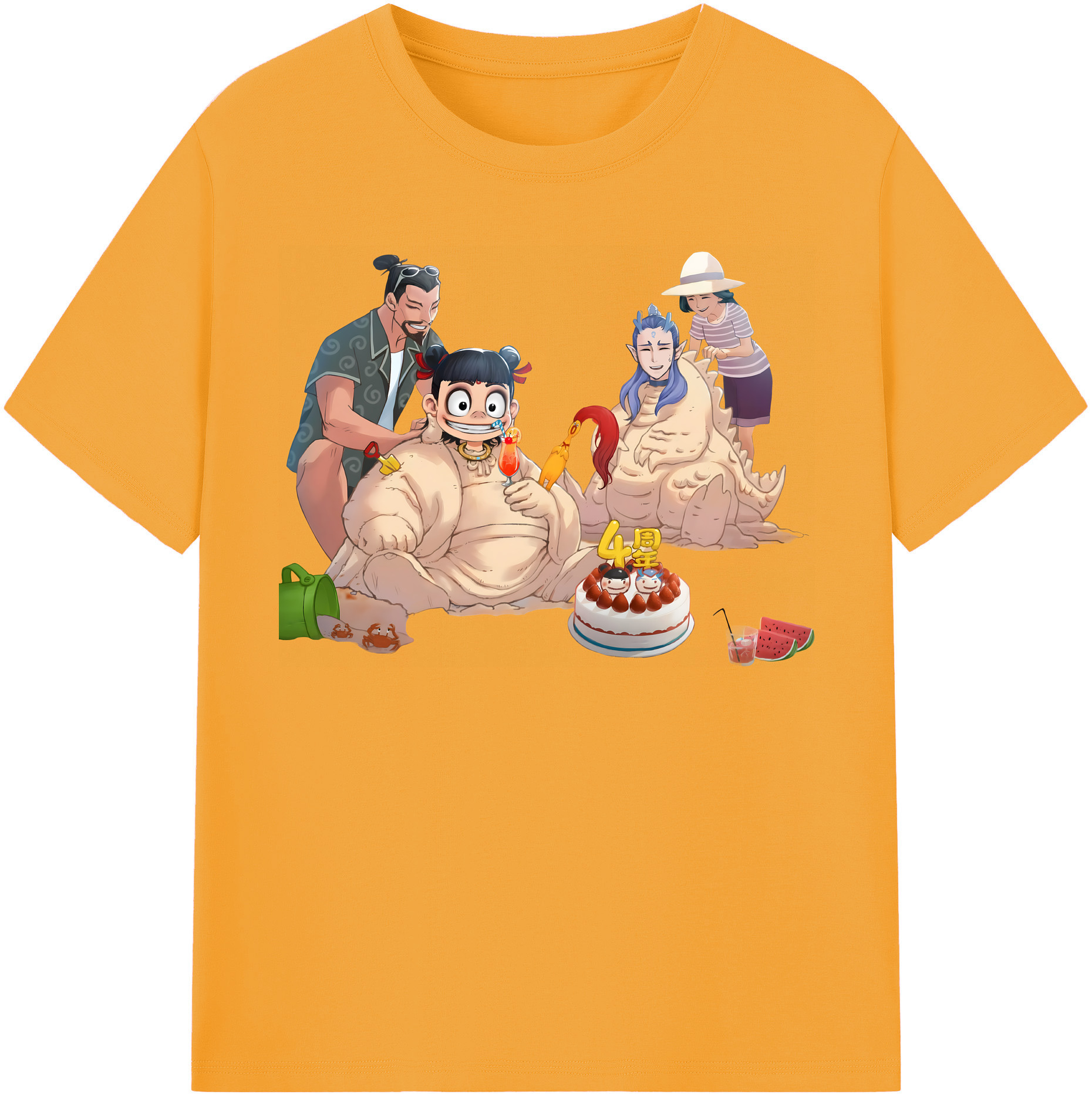 （画像用） Ne Zha 2 ナタ 魔童の大暴れ 綿100％半袖Tシャツ（フロントプリント）