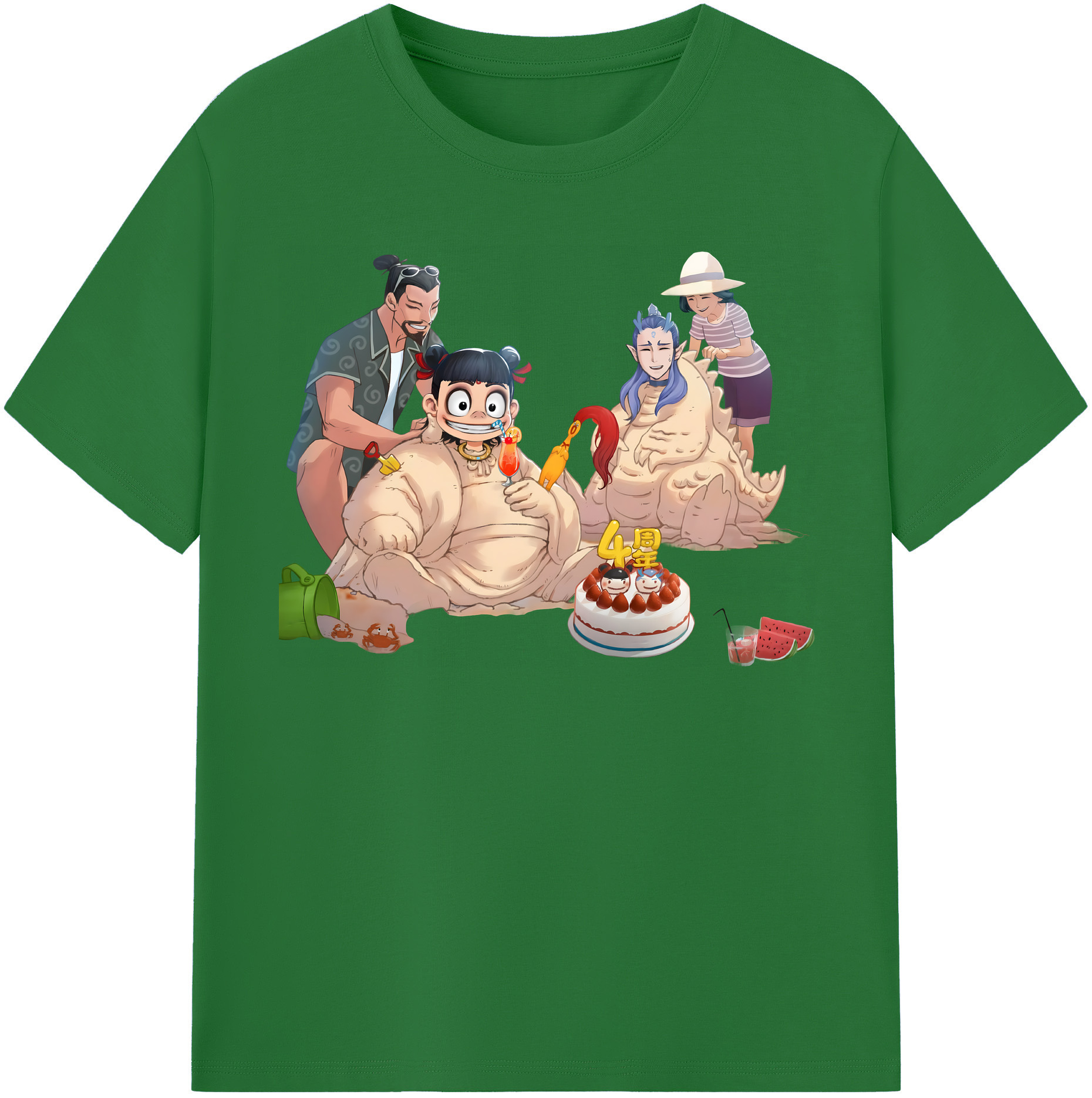 （画像用） Ne Zha 2 ナタ 魔童の大暴れ 綿100％半袖Tシャツ（フロントプリント）