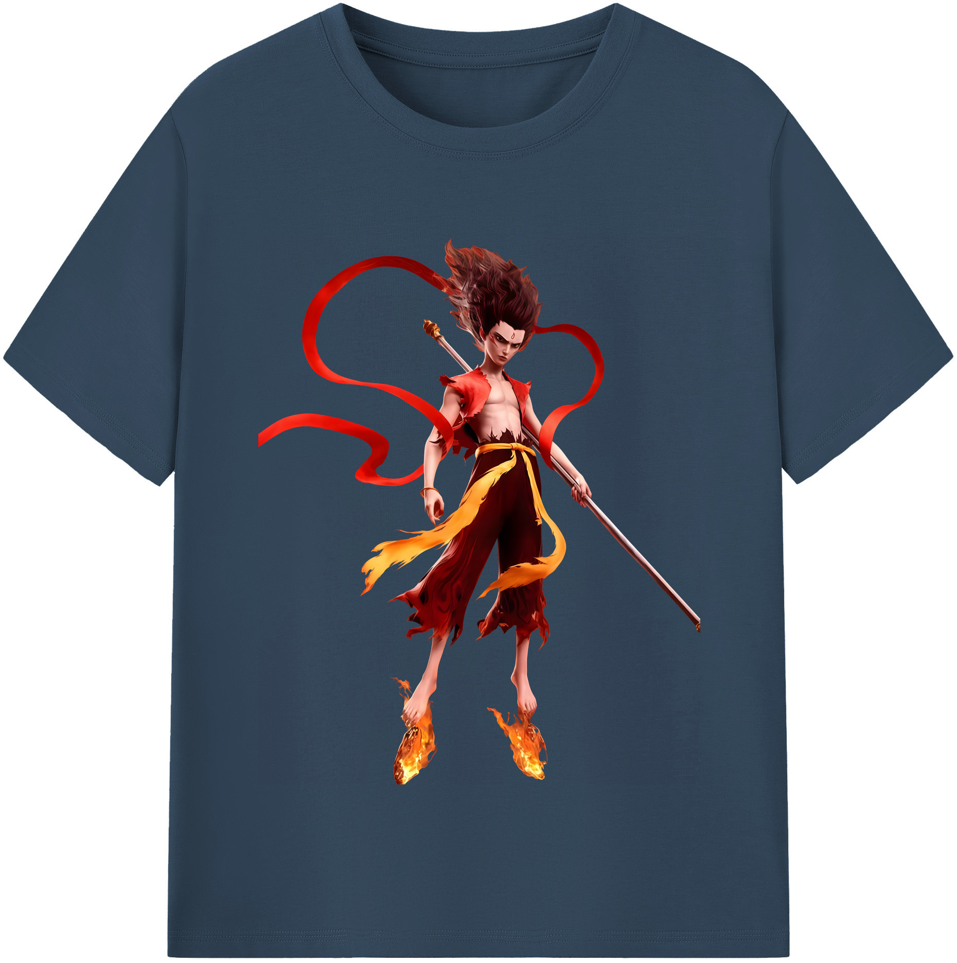 （画像用） Ne Zha 2 ナタ 魔童の大暴れ 綿100％半袖Tシャツ（フロントプリント）