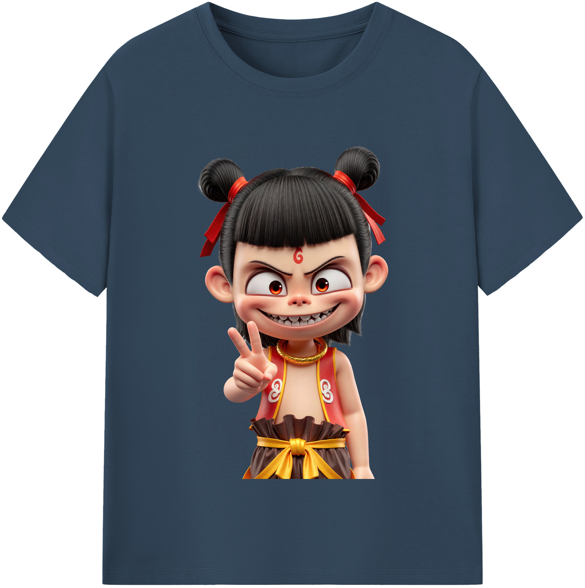 （画像用） Ne Zha 2 ナタ 魔童の大暴れ 綿100％半袖Tシャツ（フロントプリント）