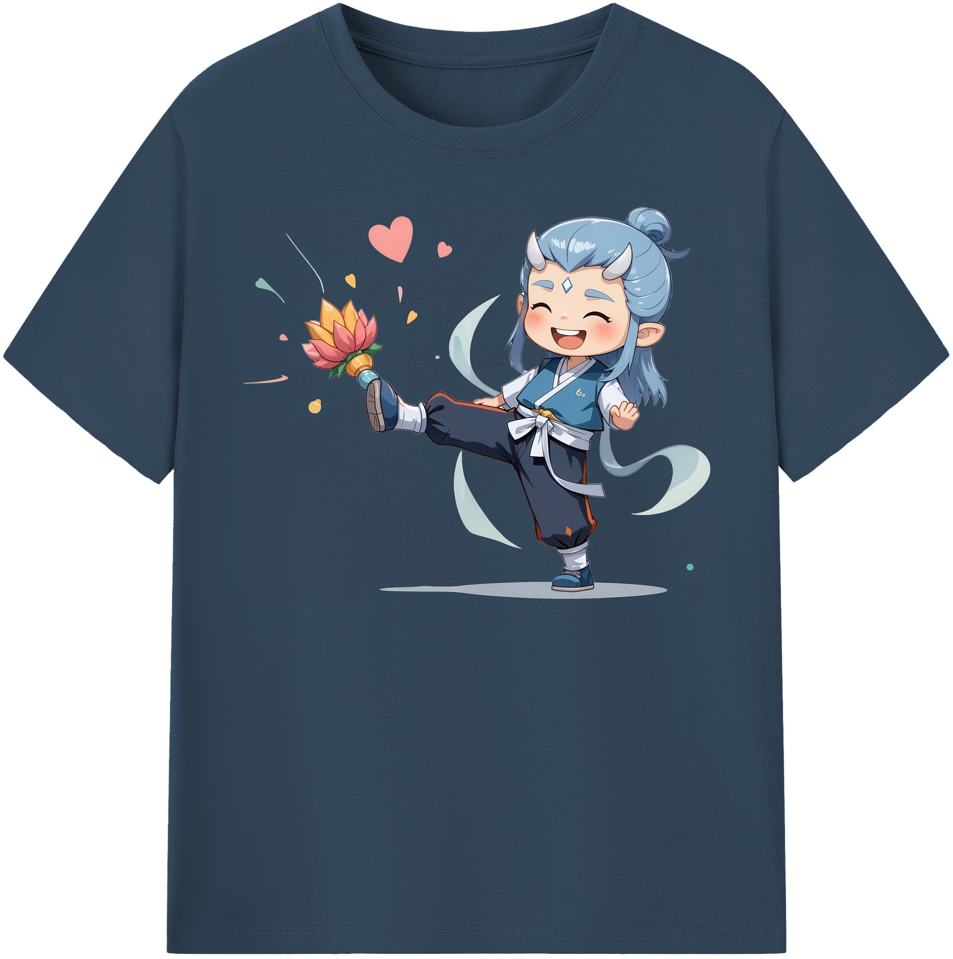 （画像用） Ne Zha 2 ナタ 魔童の大暴れ 綿100％半袖Tシャツ（フロントプリント）