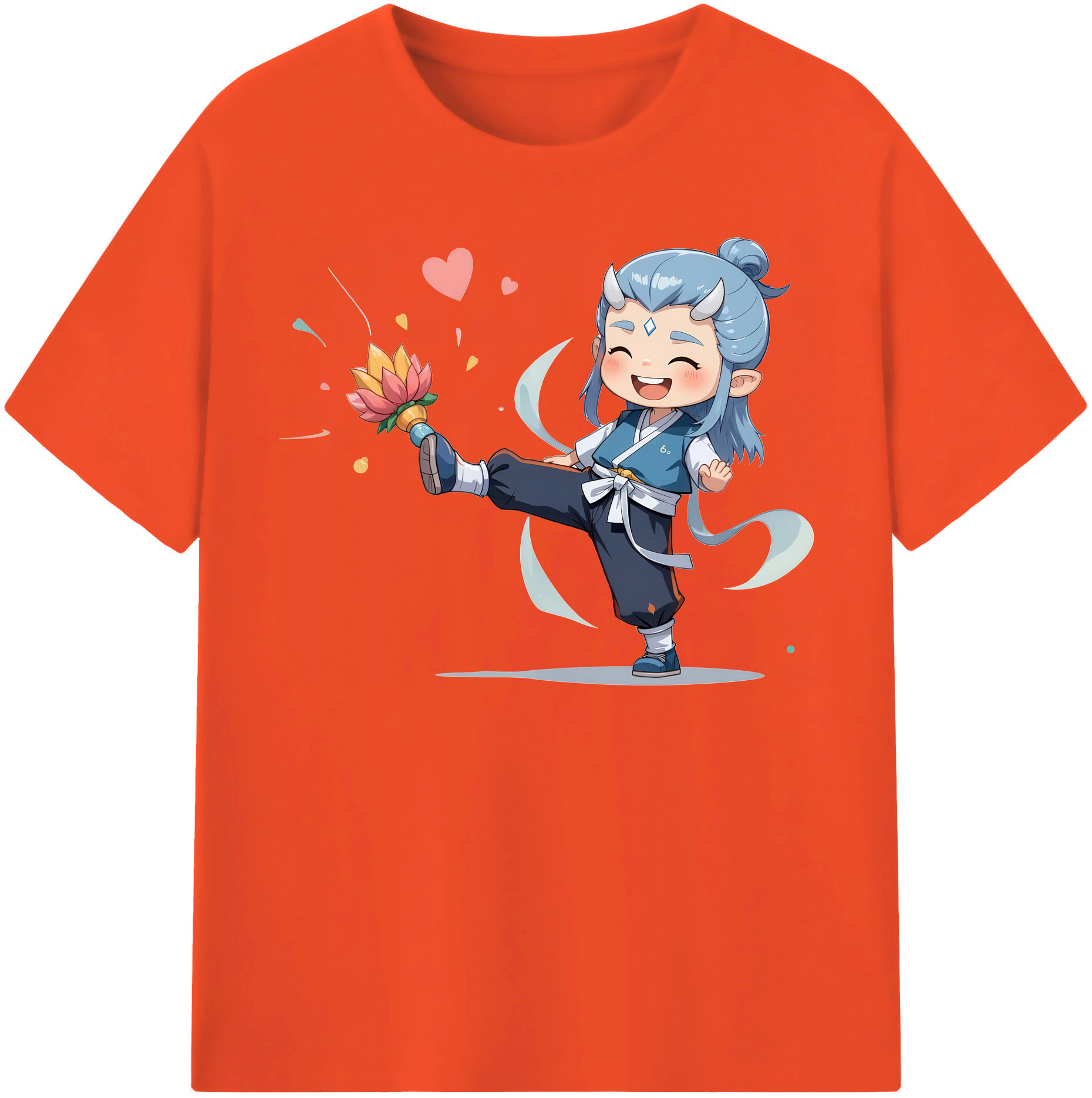 （画像用） Ne Zha 2 ナタ 魔童の大暴れ 綿100％半袖Tシャツ（フロントプリント）