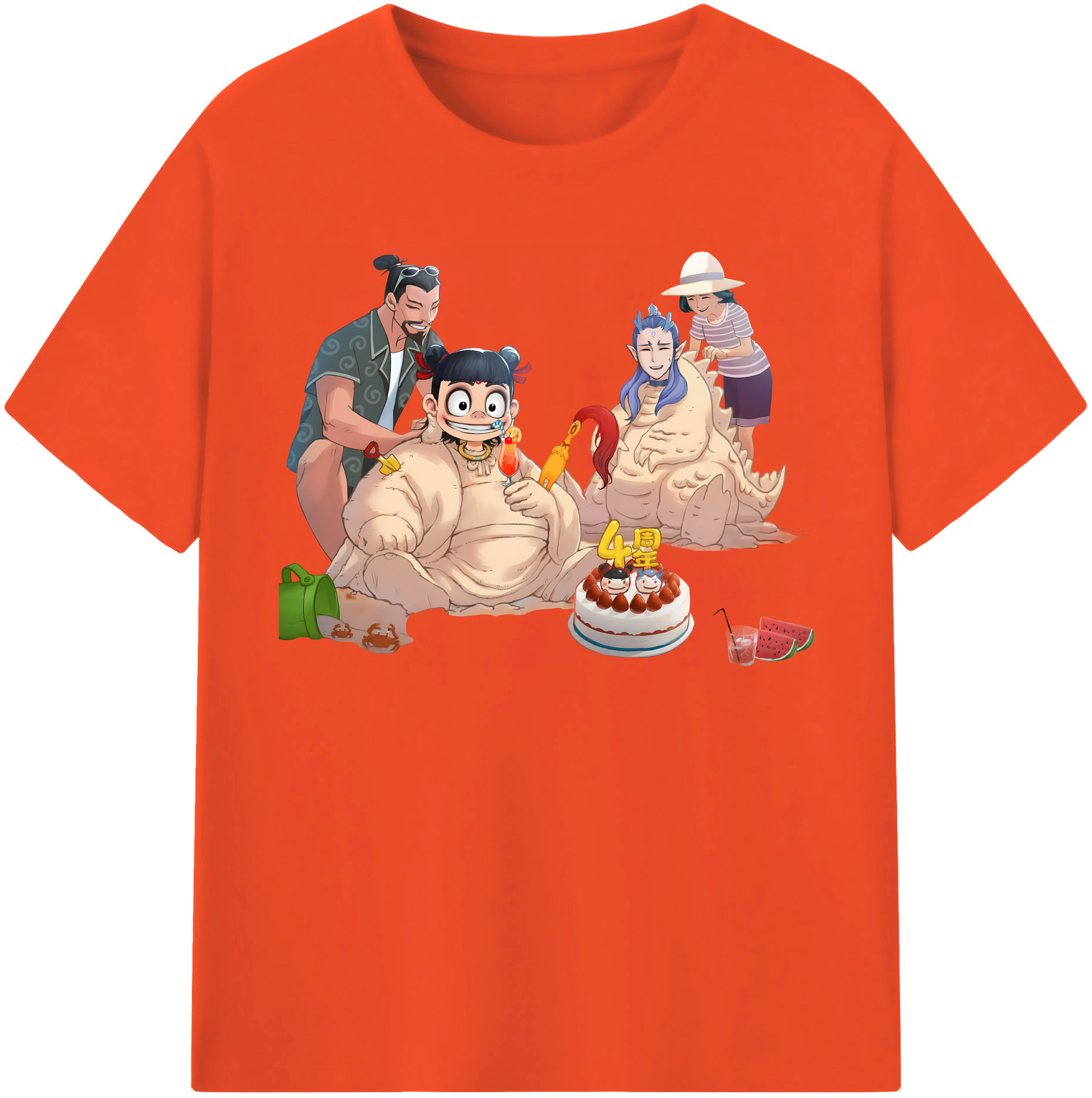 （画像用） Ne Zha 2 ナタ 魔童の大暴れ 綿100％半袖Tシャツ（フロントプリント）