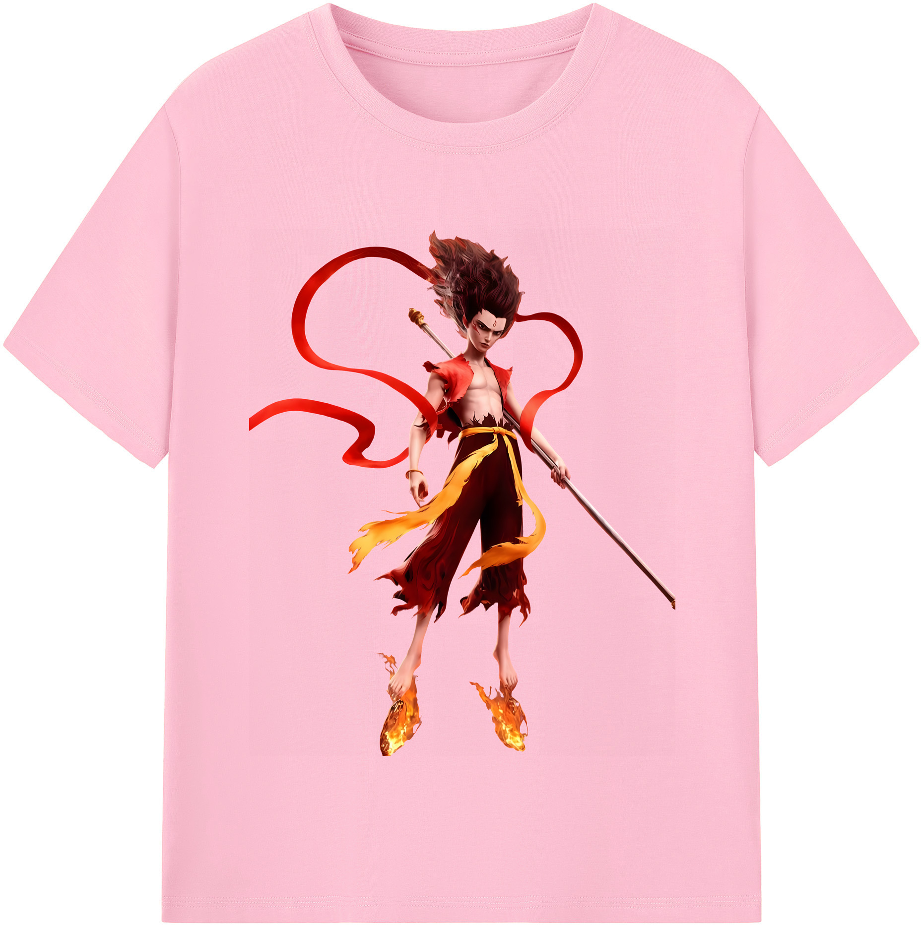 （画像用） Ne Zha 2 ナタ 魔童の大暴れ 綿100％半袖Tシャツ（フロントプリント）