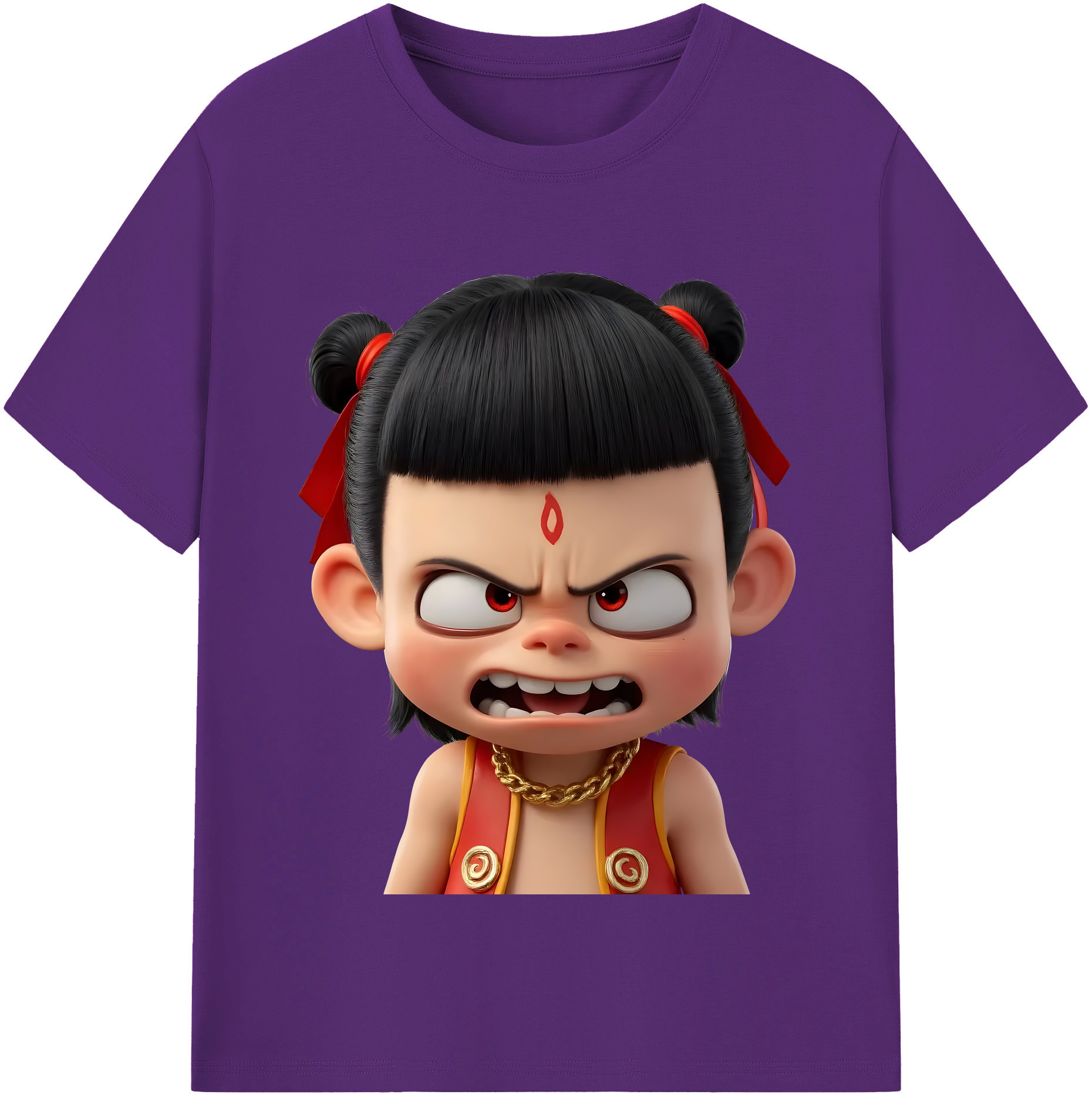 （画像用） Ne Zha 2 ナタ 魔童の大暴れ 綿100％半袖Tシャツ（フロントプリント）