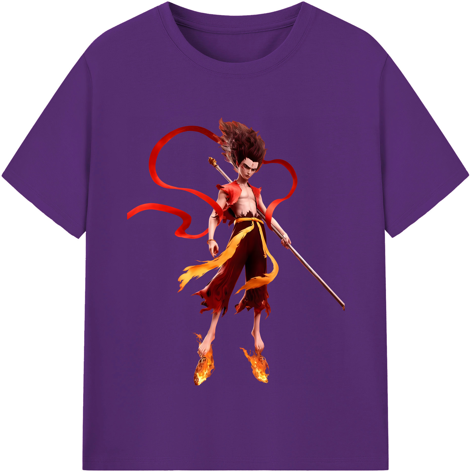 （画像用） Ne Zha 2 ナタ 魔童の大暴れ 綿100％半袖Tシャツ（フロントプリント）