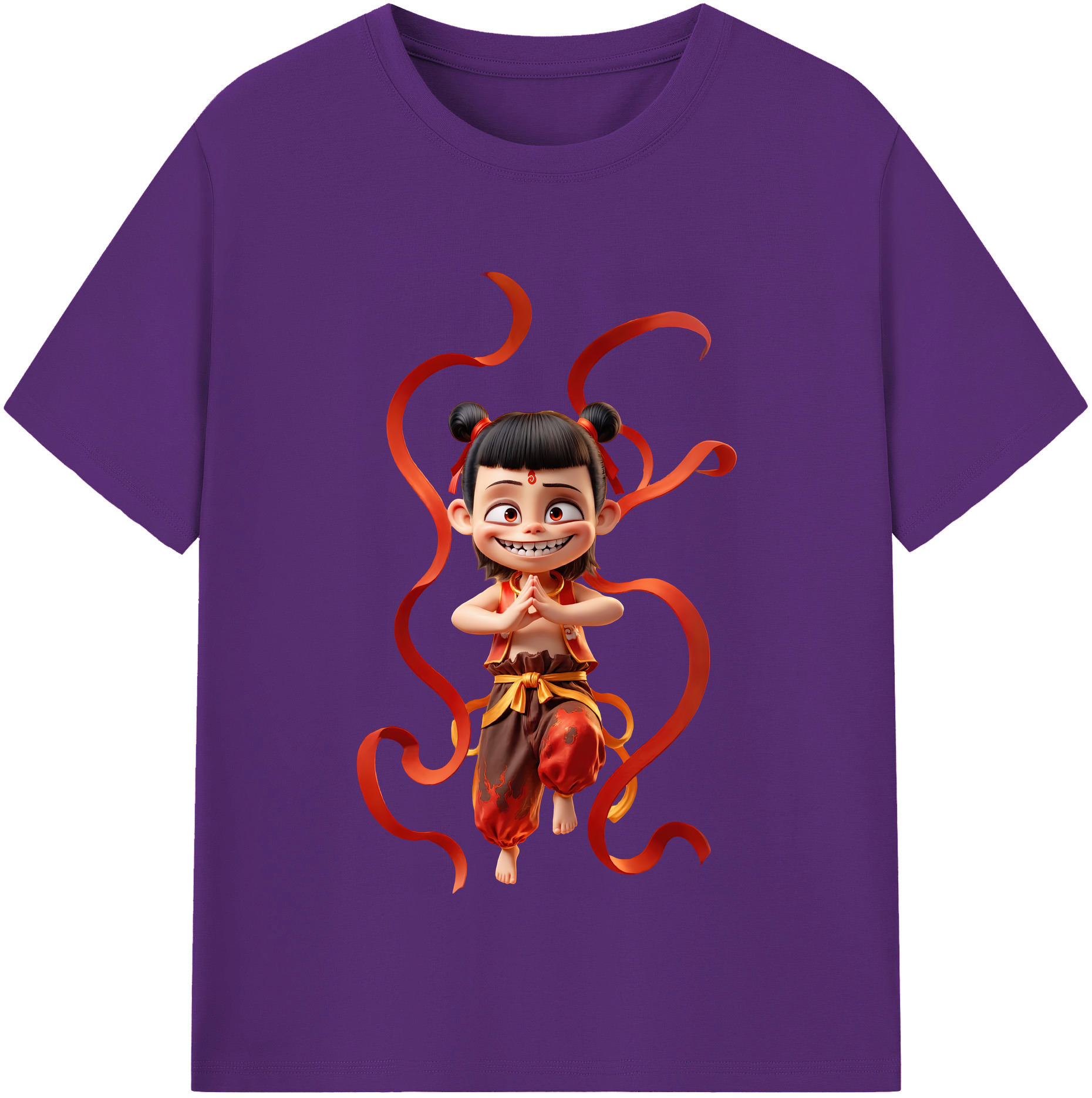 （画像用） Ne Zha 2 ナタ 魔童の大暴れ 綿100％半袖Tシャツ（フロントプリント）