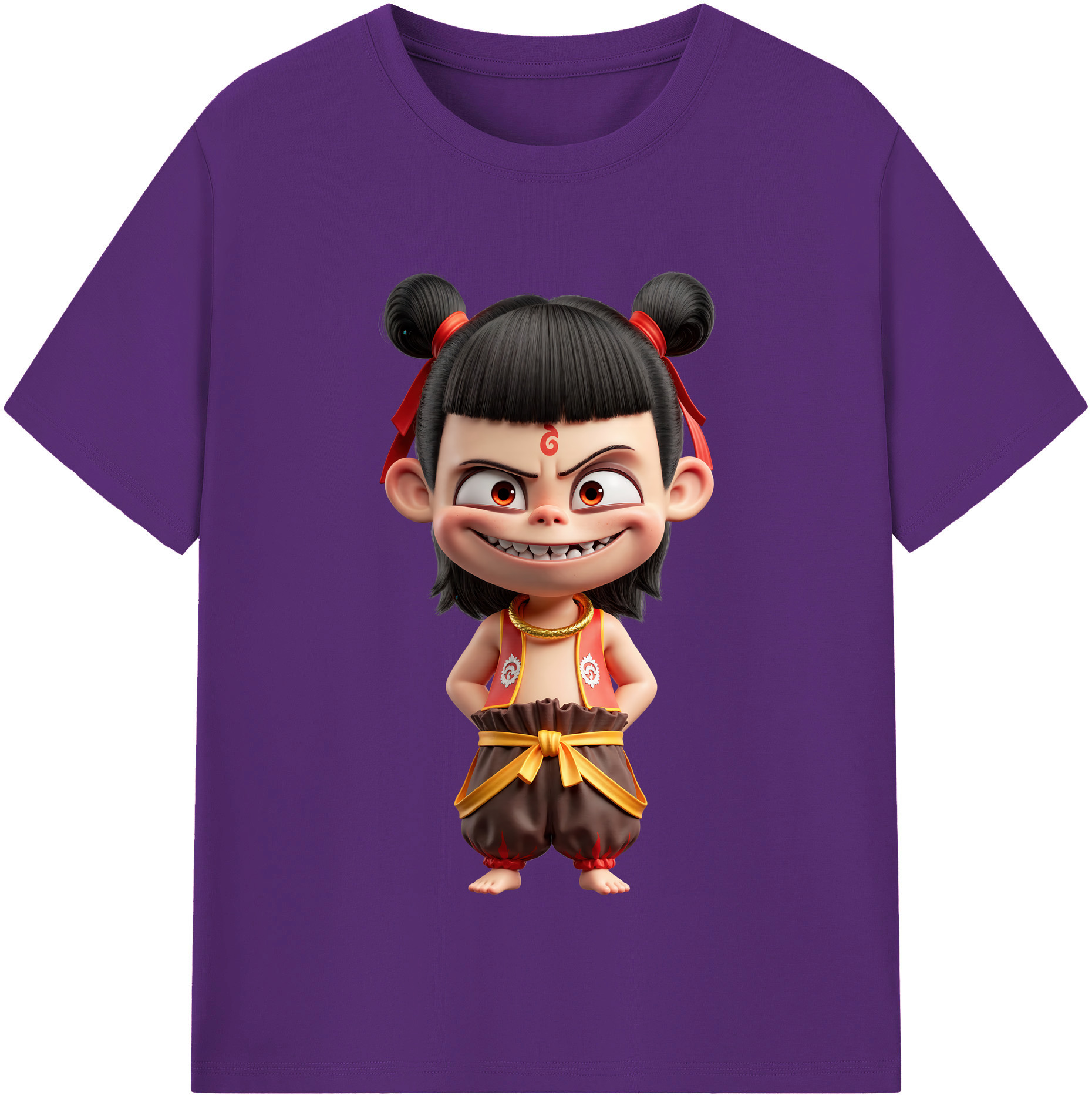 （画像用） Ne Zha 2 ナタ 魔童の大暴れ 綿100％半袖Tシャツ（フロントプリント）