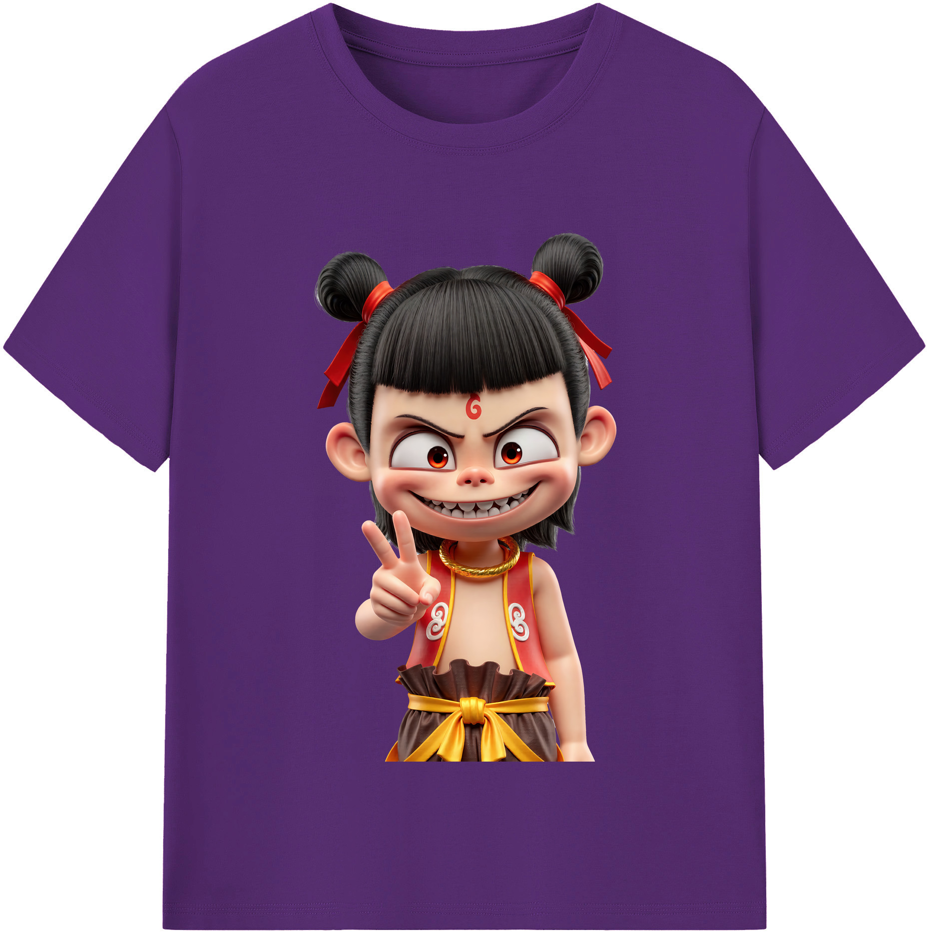 （画像用） Ne Zha 2 ナタ 魔童の大暴れ 綿100％半袖Tシャツ（フロントプリント）
