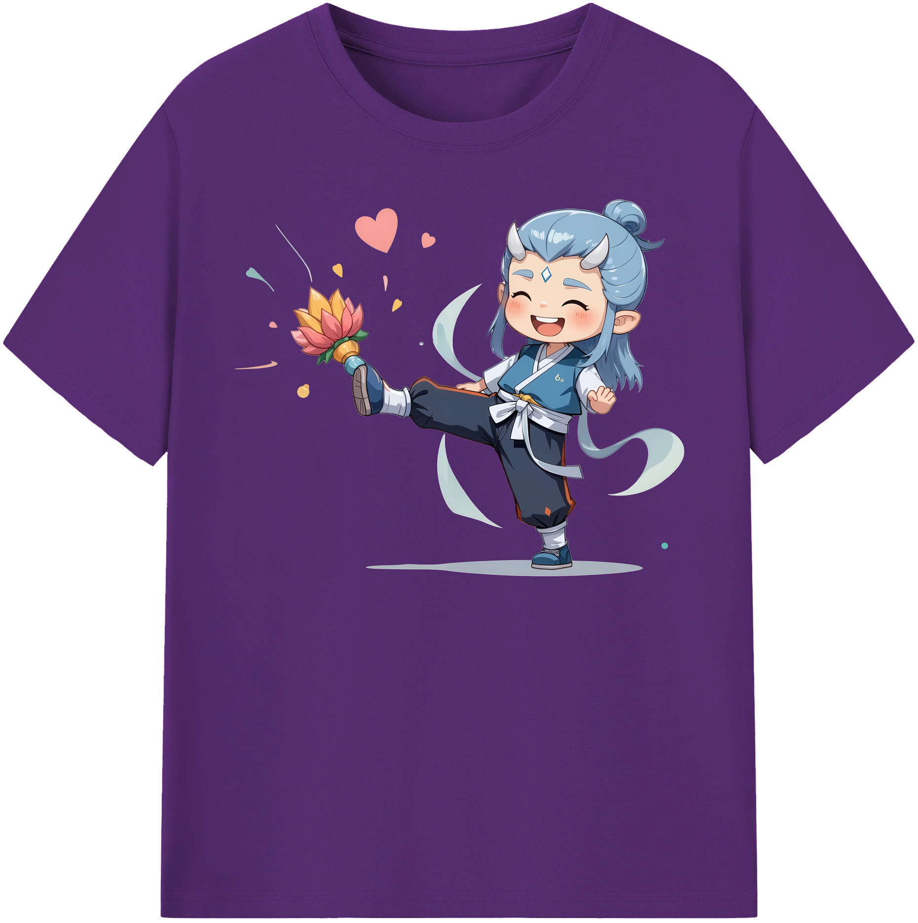 （画像用） Ne Zha 2 ナタ 魔童の大暴れ 綿100％半袖Tシャツ（フロントプリント）