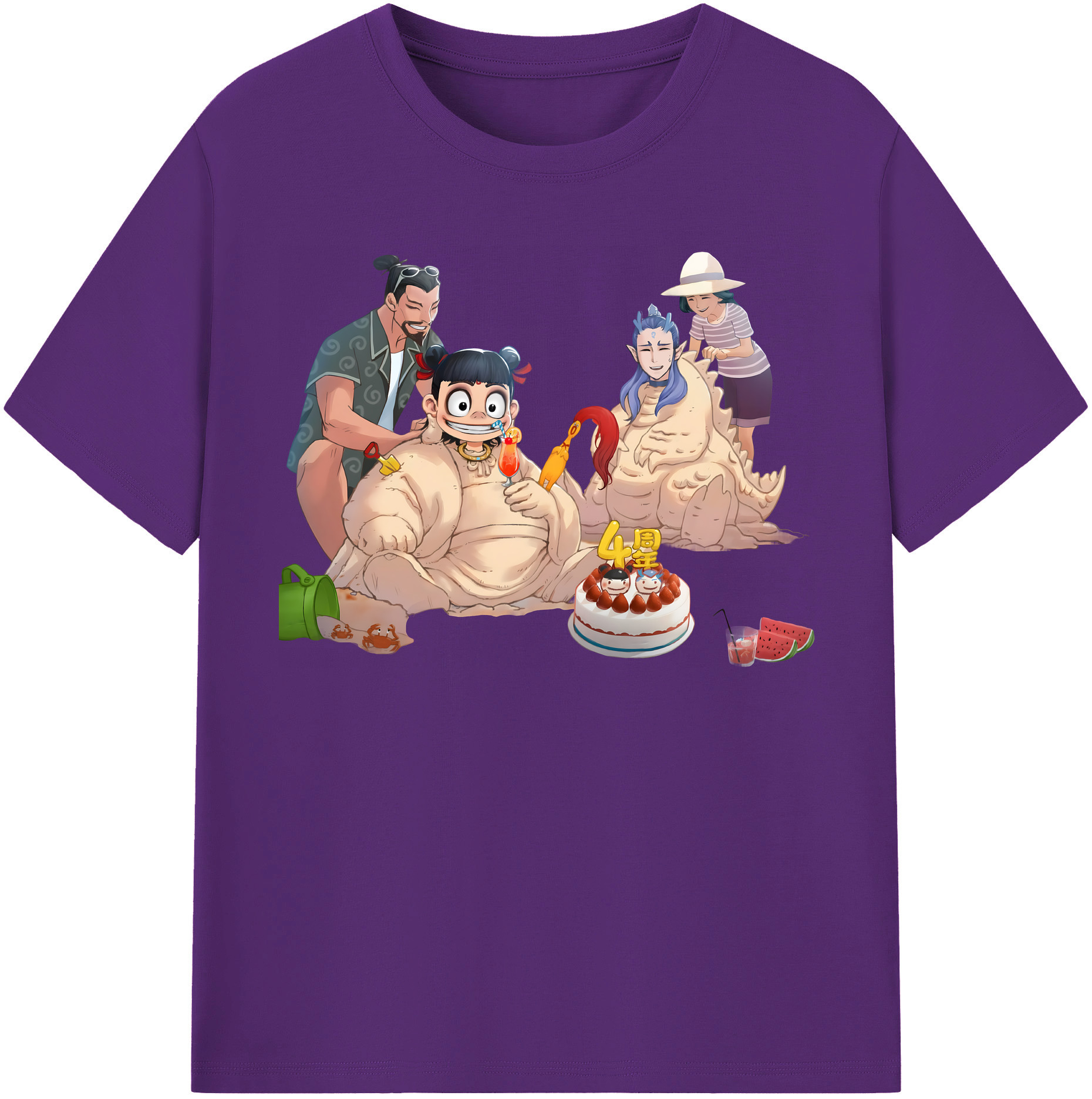 （画像用） Ne Zha 2 ナタ 魔童の大暴れ 綿100％半袖Tシャツ（フロントプリント）