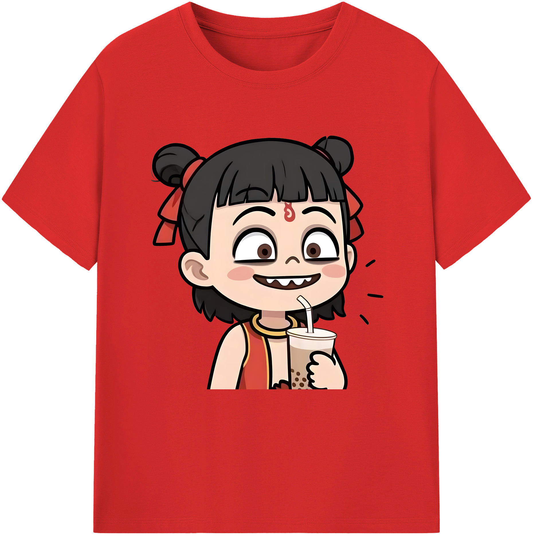 （画像用） Ne Zha 2 ナタ 魔童の大暴れ 綿100％半袖Tシャツ（フロントプリント）