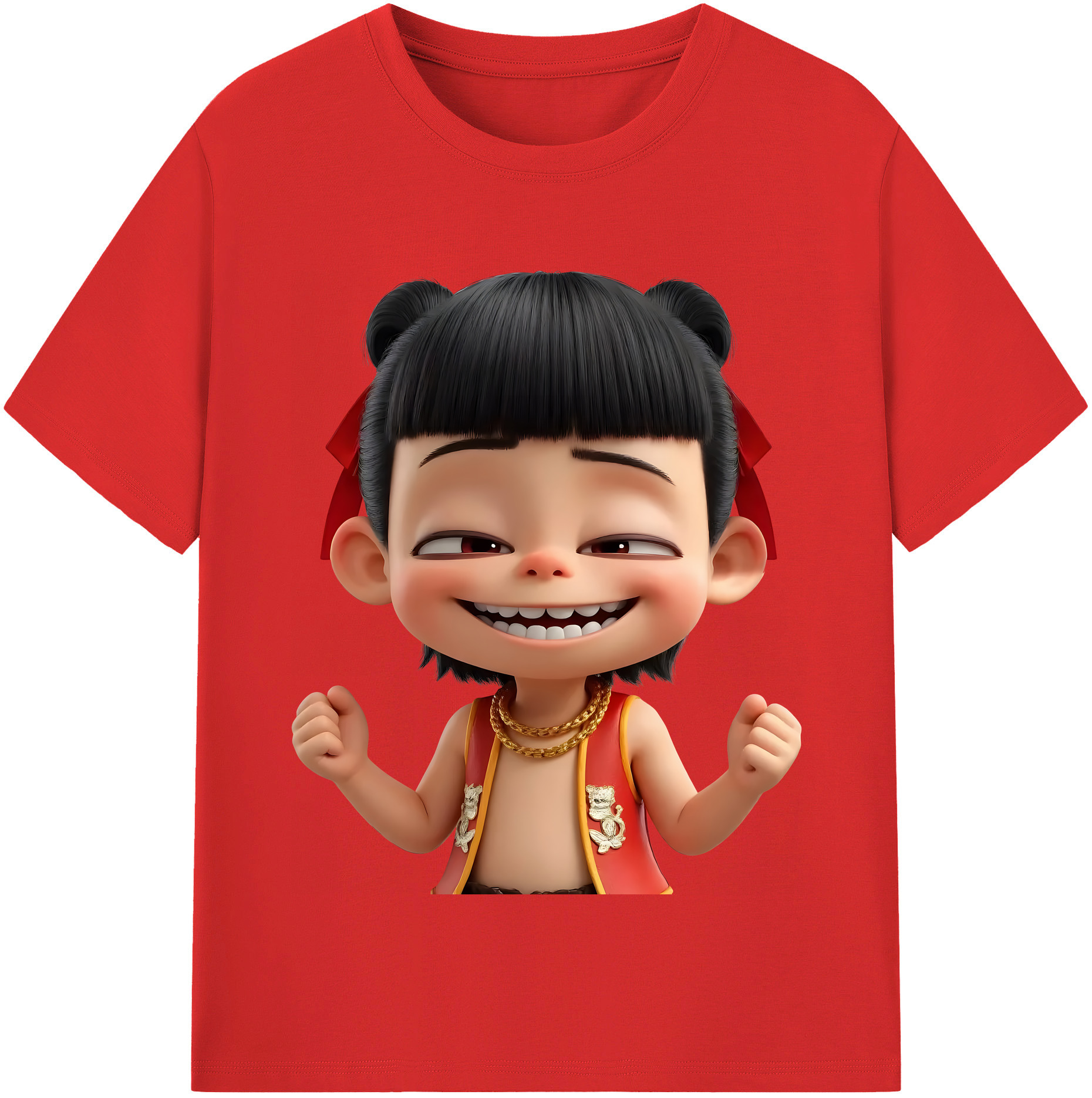 （画像用） Ne Zha 2 ナタ 魔童の大暴れ 綿100％半袖Tシャツ（フロントプリント）