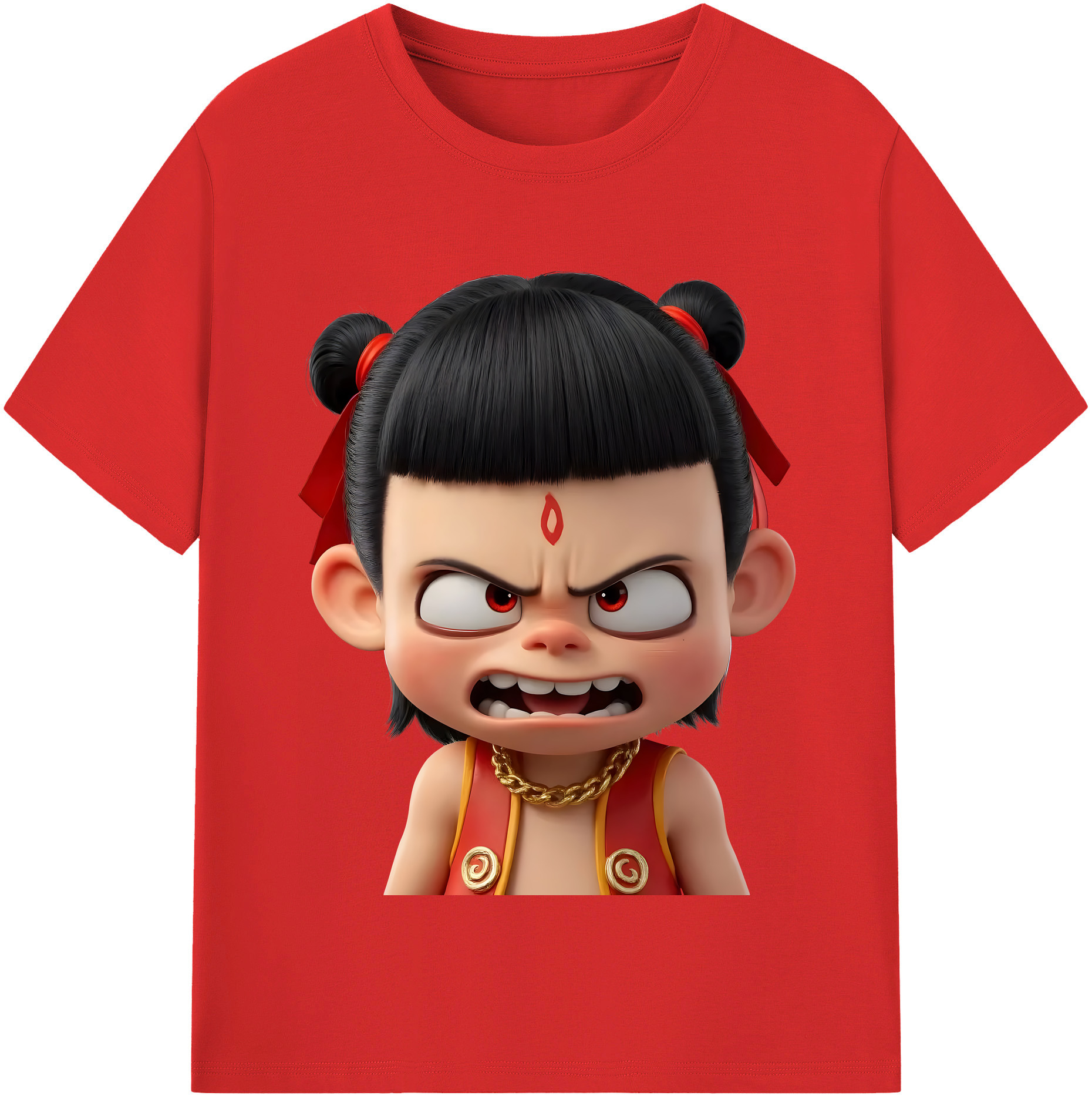 （画像用） Ne Zha 2 ナタ 魔童の大暴れ 綿100％半袖Tシャツ（フロントプリント）