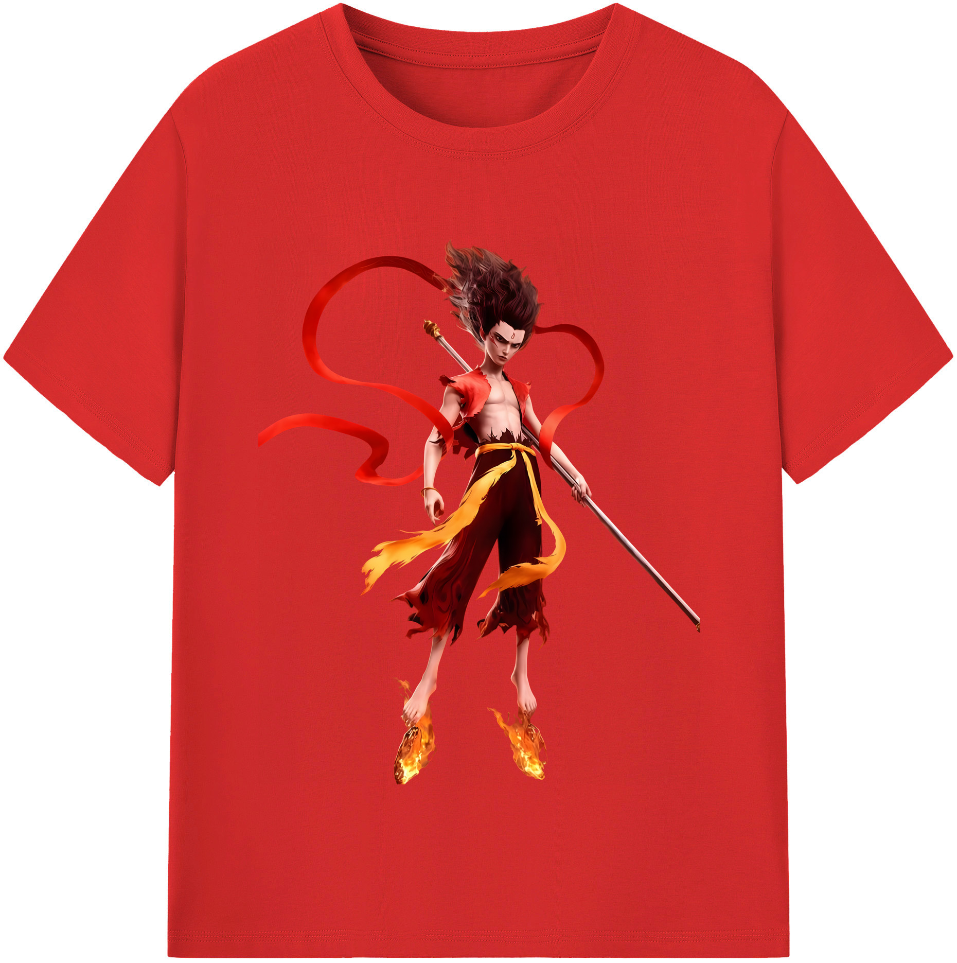 （画像用） Ne Zha 2 ナタ 魔童の大暴れ 綿100％半袖Tシャツ（フロントプリント）