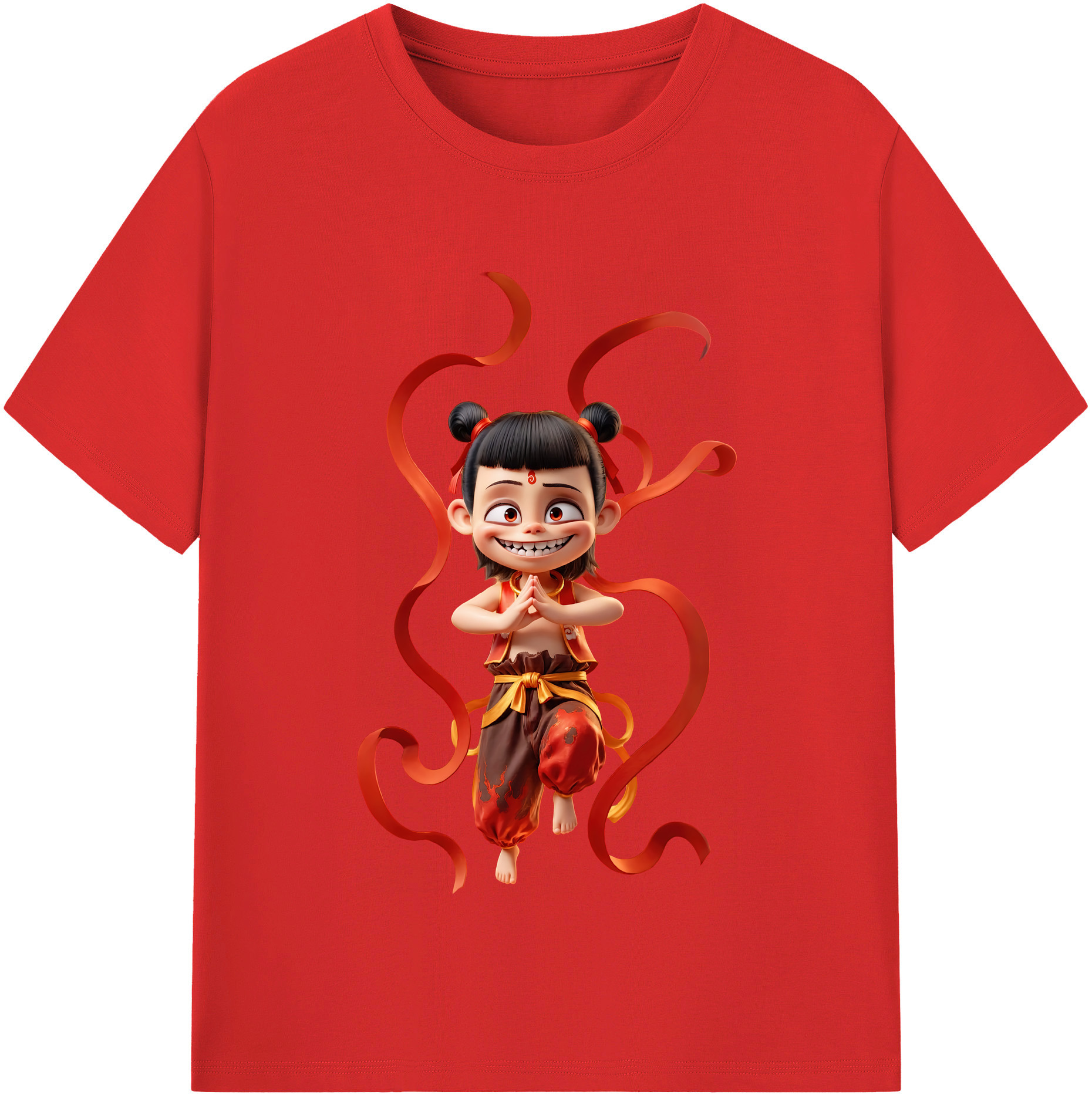 （画像用） Ne Zha 2 ナタ 魔童の大暴れ 綿100％半袖Tシャツ（フロントプリント）
