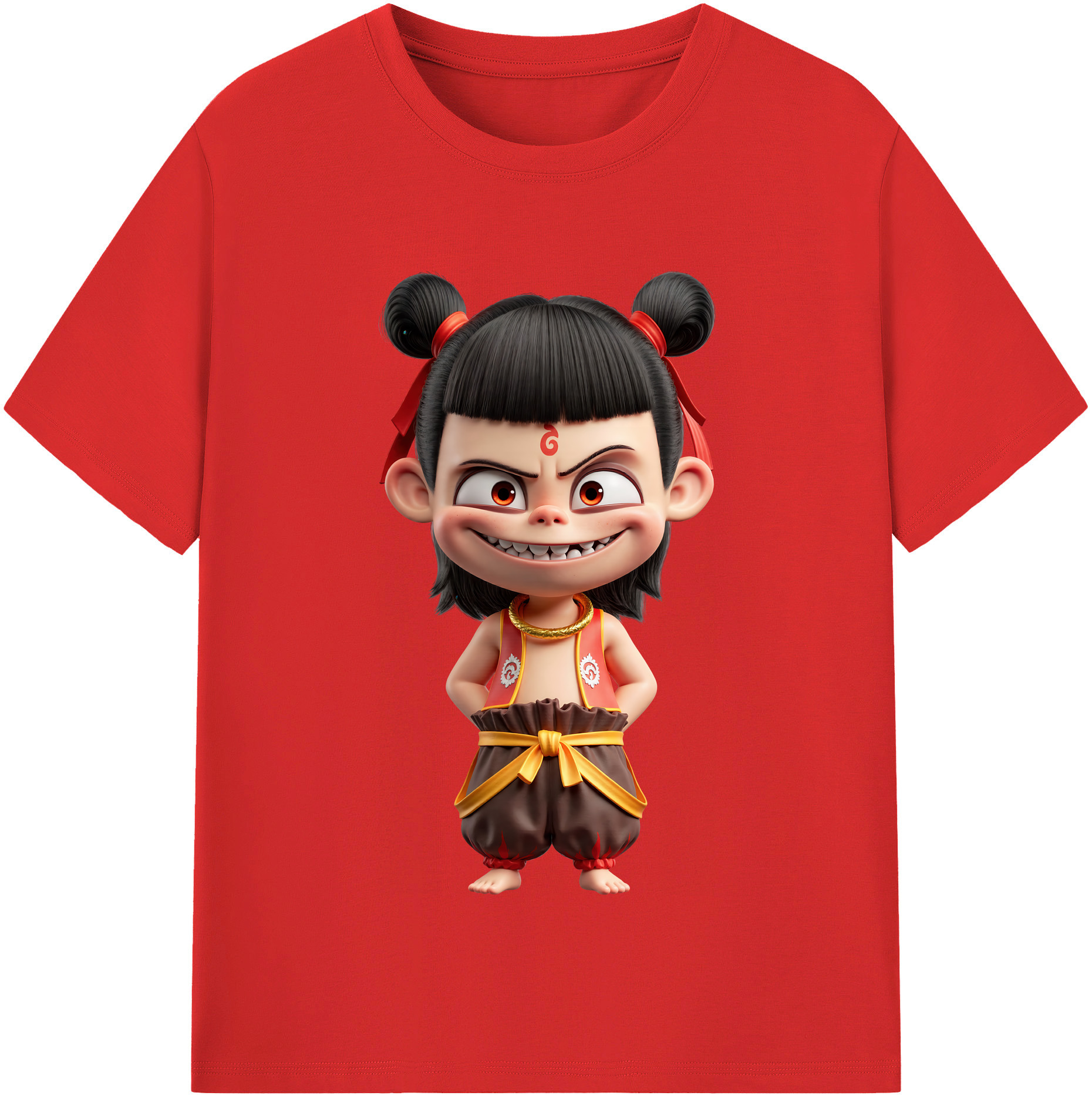 （画像用） Ne Zha 2 ナタ 魔童の大暴れ 綿100％半袖Tシャツ（フロントプリント）
