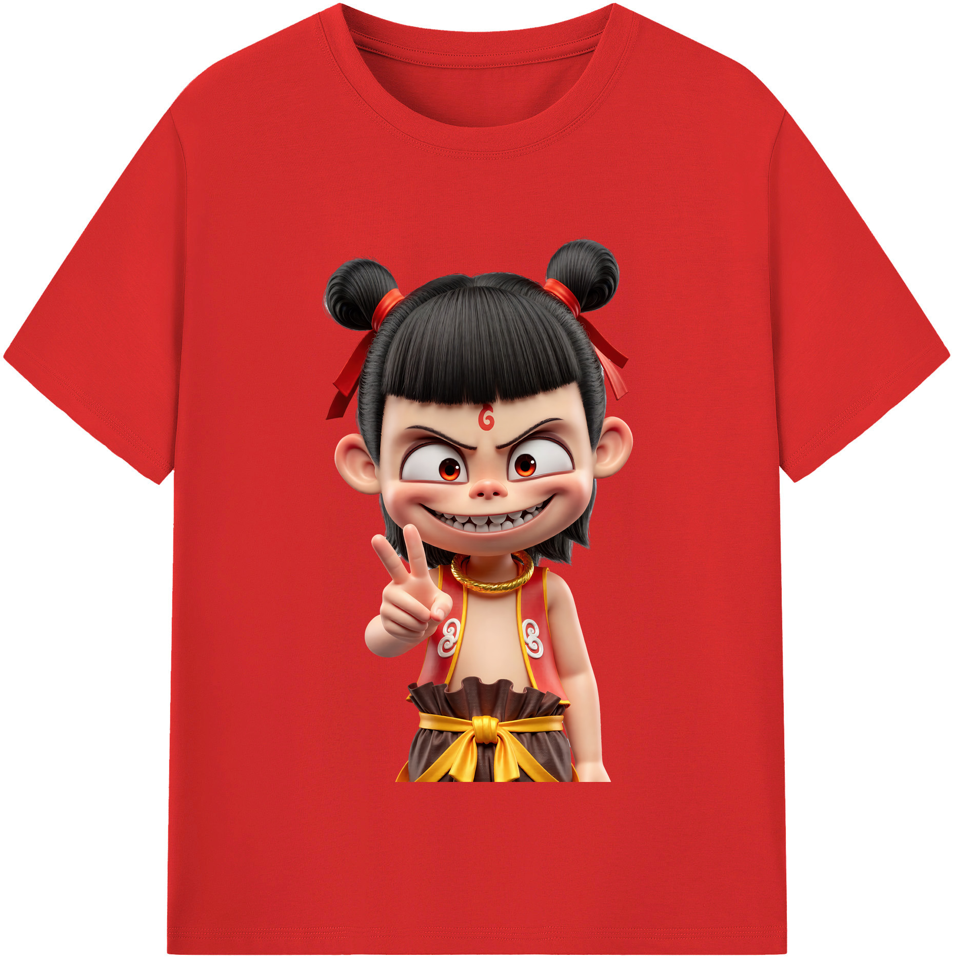 （画像用） Ne Zha 2 ナタ 魔童の大暴れ 綿100％半袖Tシャツ（フロントプリント）