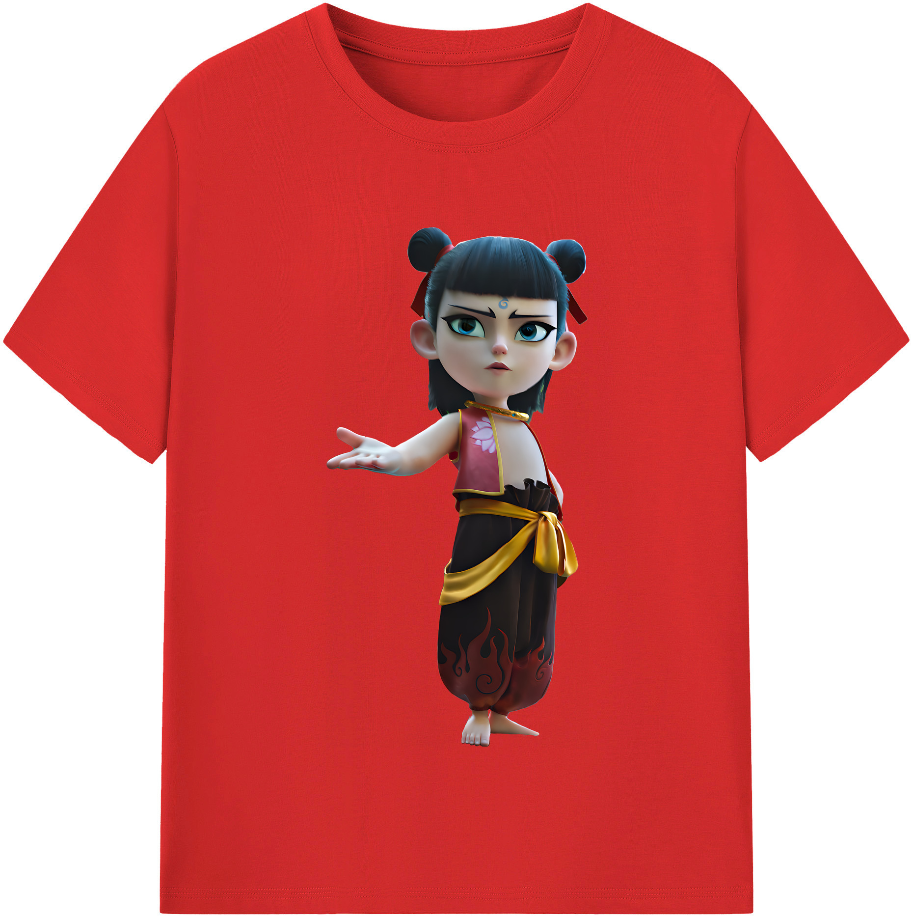 （画像用） Ne Zha 2 ナタ 魔童の大暴れ 綿100％半袖Tシャツ（フロントプリント）