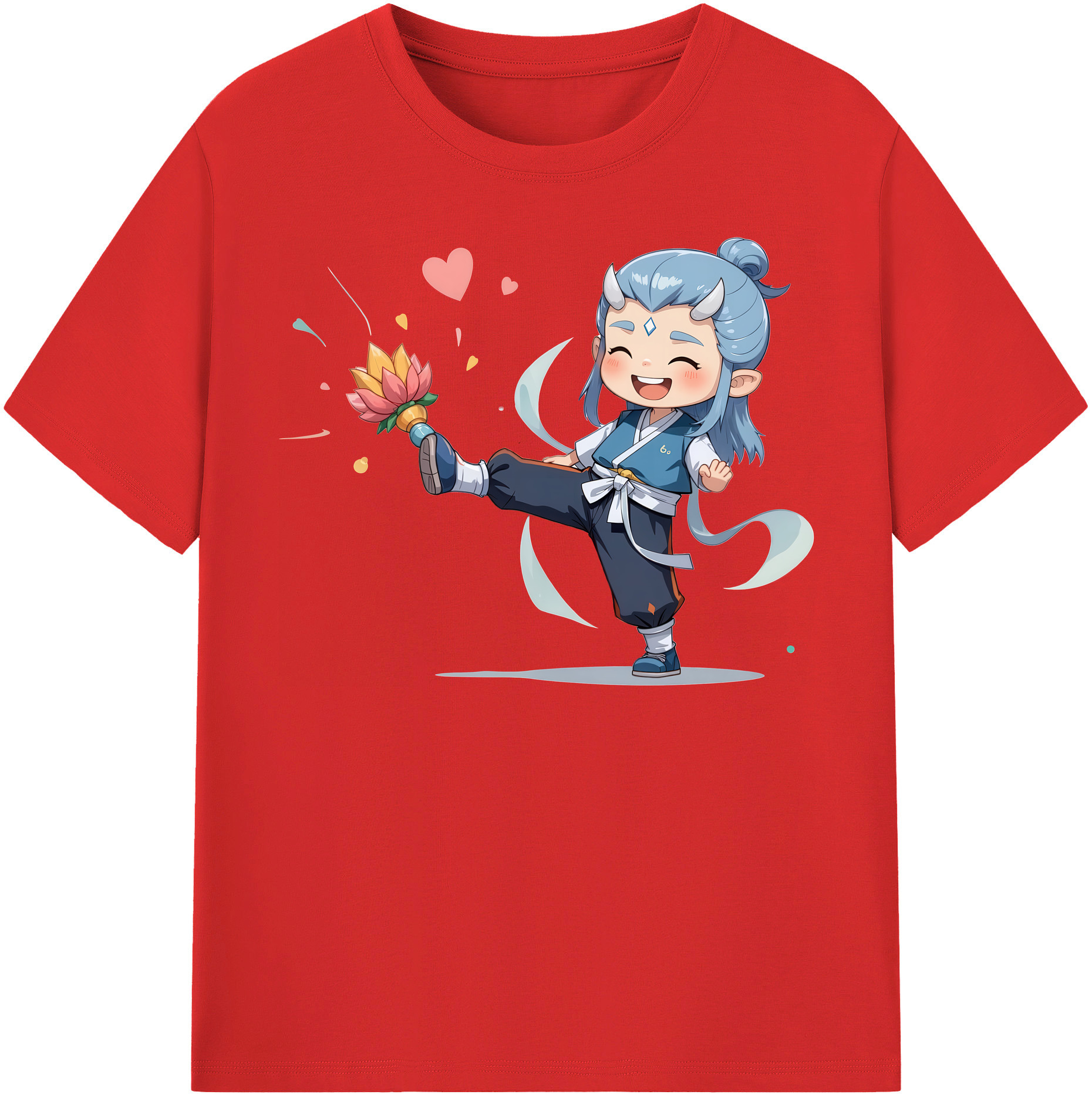 （画像用） Ne Zha 2 ナタ 魔童の大暴れ 綿100％半袖Tシャツ（フロントプリント）