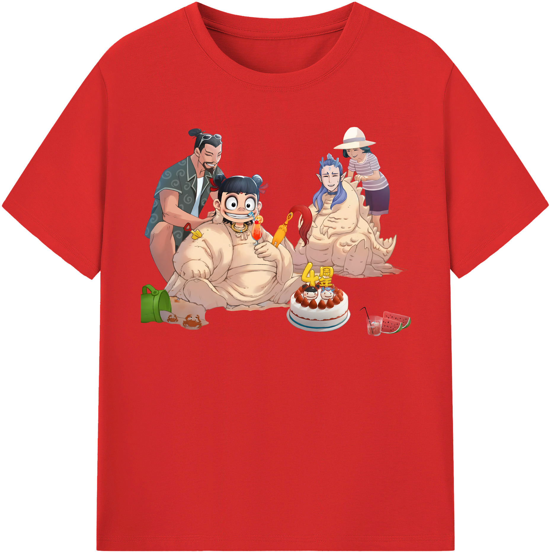 （画像用） Ne Zha 2 ナタ 魔童の大暴れ 綿100％半袖Tシャツ（フロントプリント）
