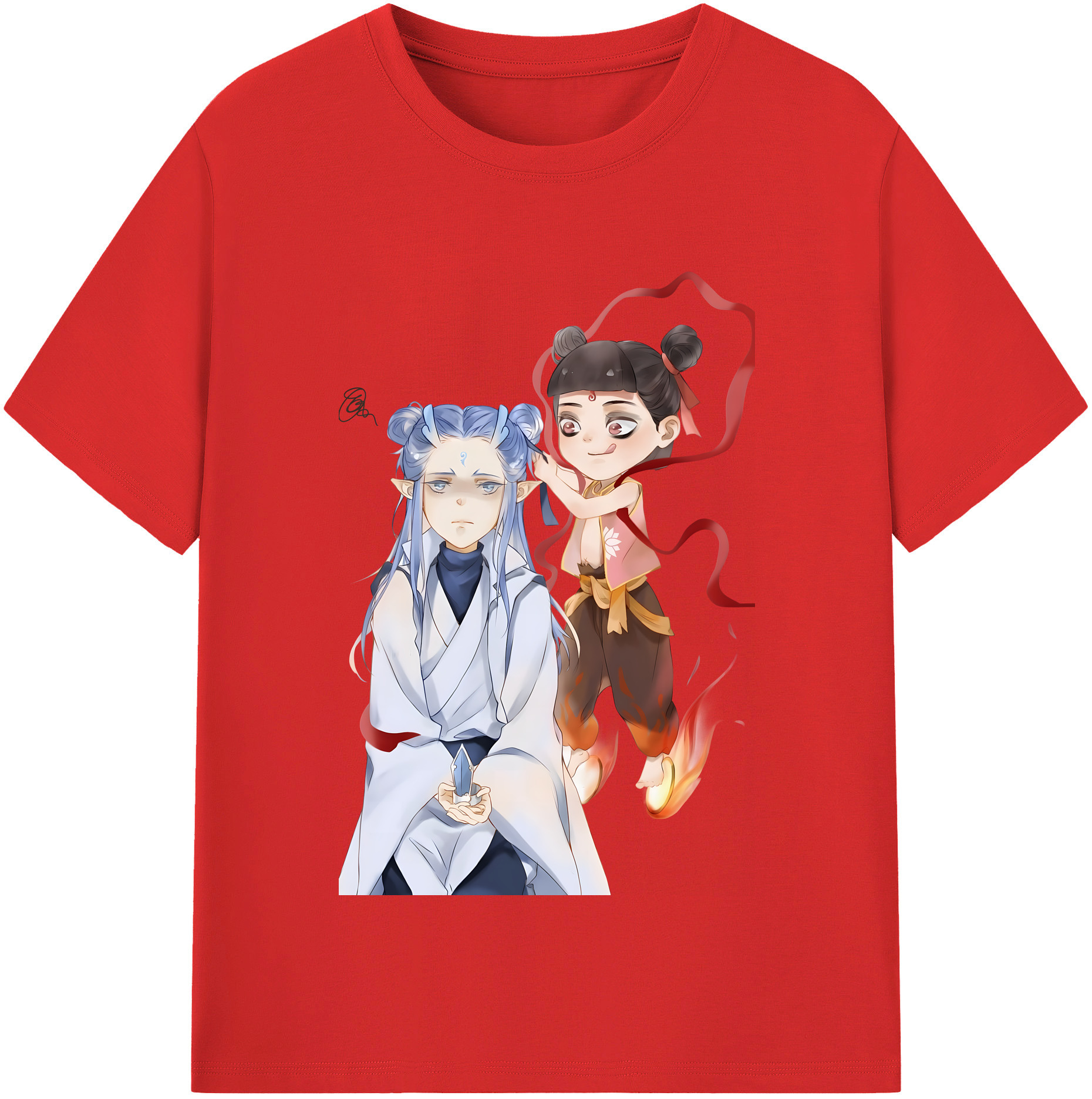 （画像用） Ne Zha 2 ナタ 魔童の大暴れ 綿100％半袖Tシャツ（フロントプリント）