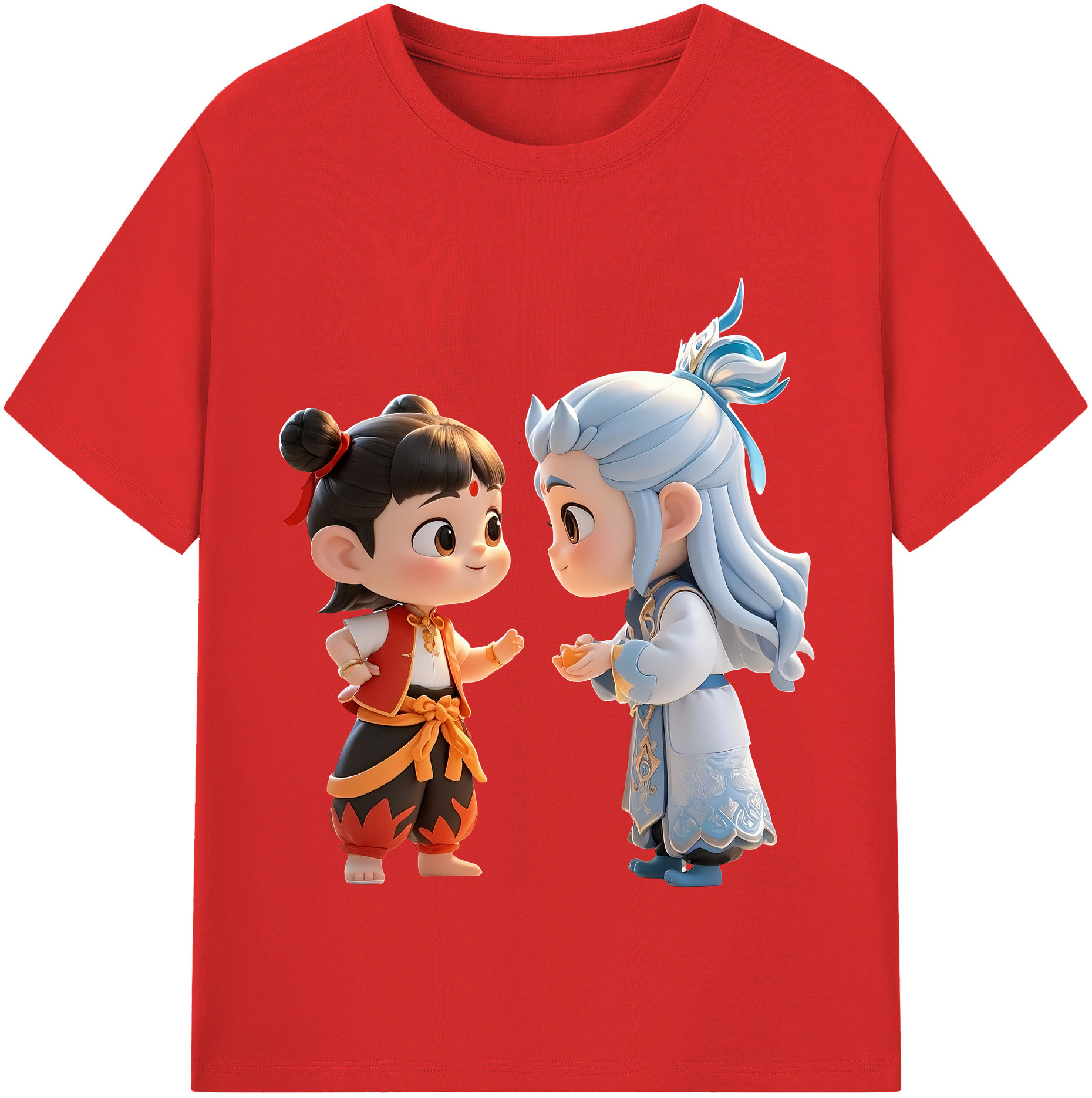 （画像用） Ne Zha 2 ナタ 魔童の大暴れ 綿100％半袖Tシャツ（フロントプリント）