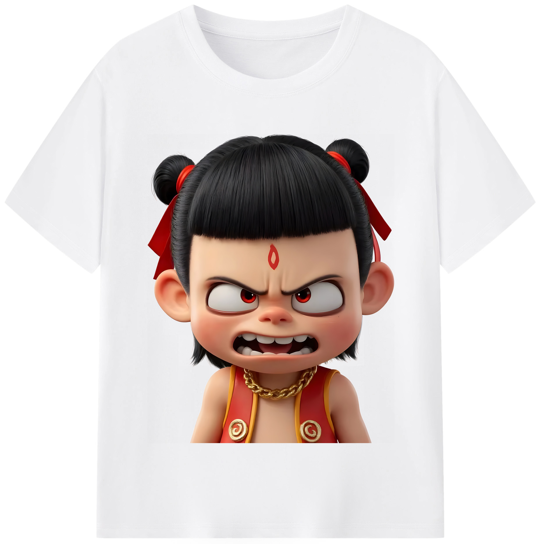 （画像用） Ne Zha 2 ナタ 魔童の大暴れ 綿100％半袖Tシャツ（フロントプリント）
