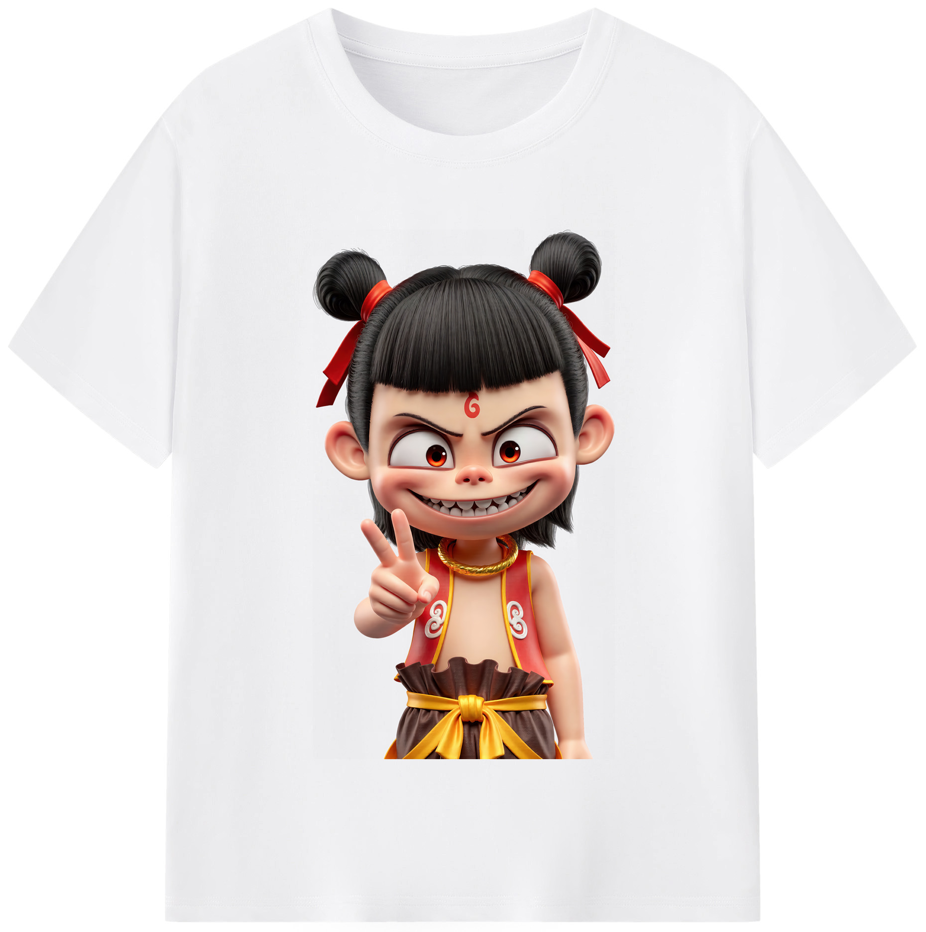 （画像用） Ne Zha 2 ナタ 魔童の大暴れ 綿100％半袖Tシャツ（フロントプリント）