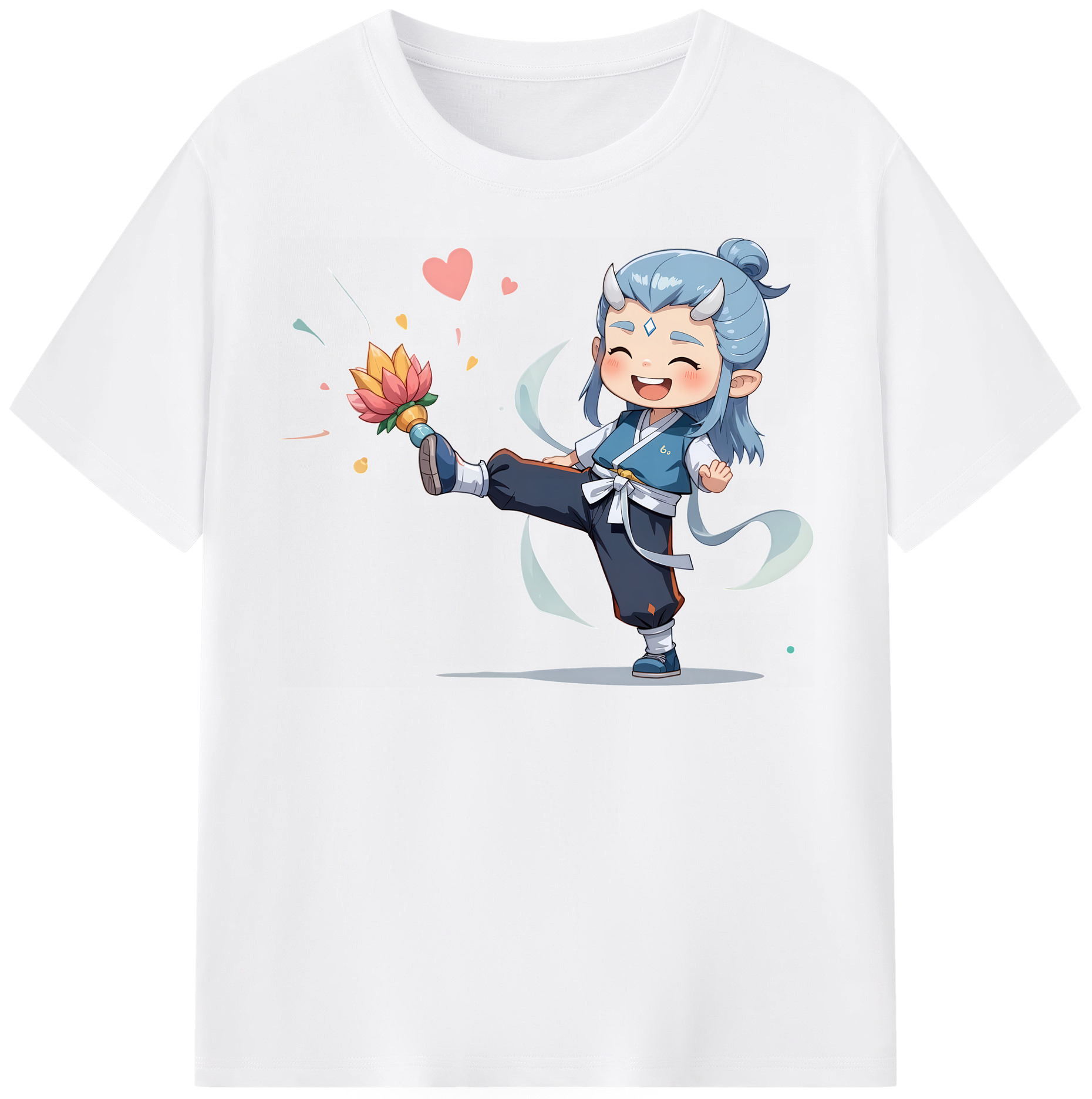 （画像用） Ne Zha 2 ナタ 魔童の大暴れ 綿100％半袖Tシャツ（フロントプリント）