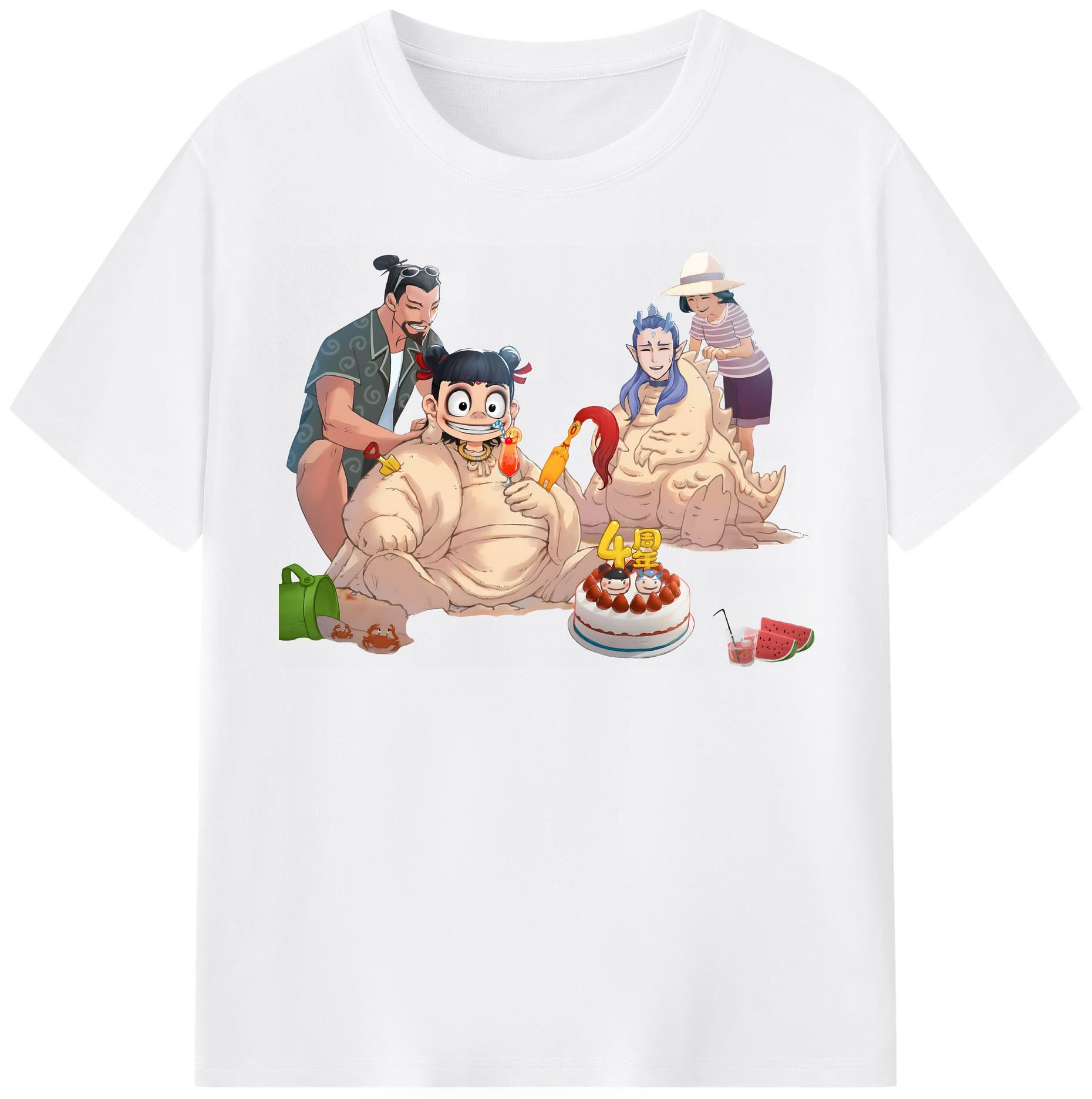 （画像用） Ne Zha 2 ナタ 魔童の大暴れ 綿100％半袖Tシャツ（フロントプリント）
