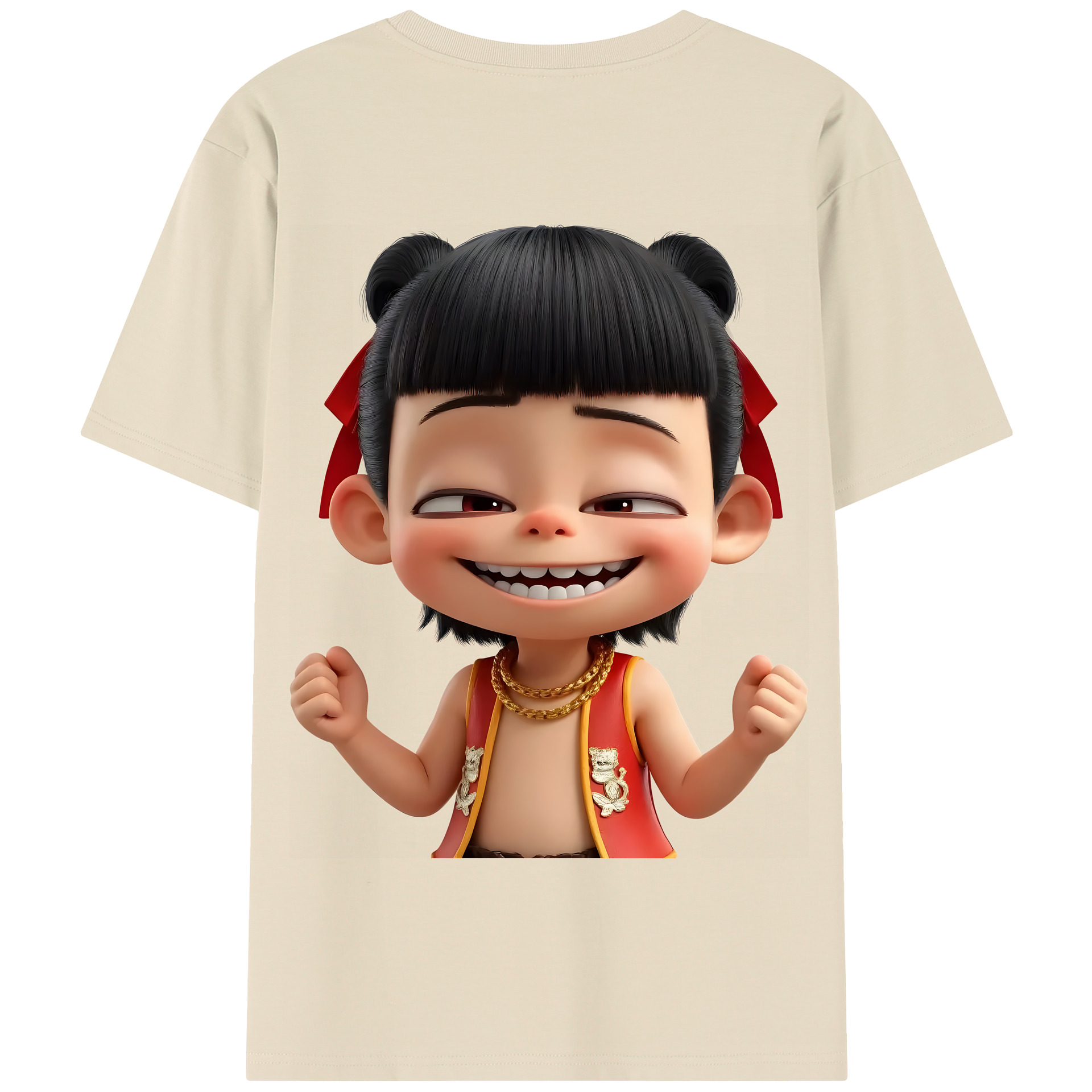 （画像用） Ne Zha 2 ナタ 魔童の大暴れ 綿100％半袖Tシャツ（背面プリント）