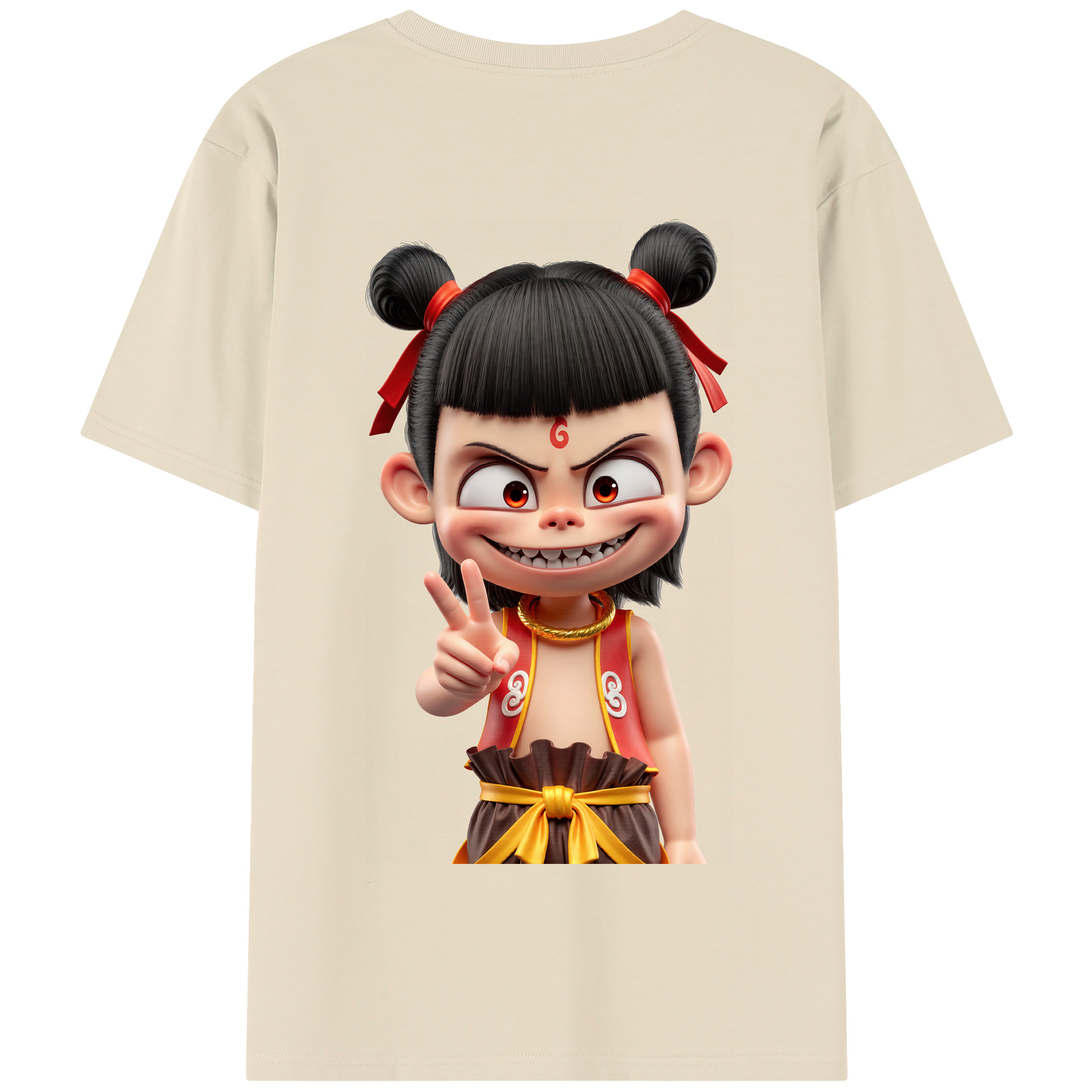（画像用） Ne Zha 2 ナタ 魔童の大暴れ 綿100％半袖Tシャツ（背面プリント）