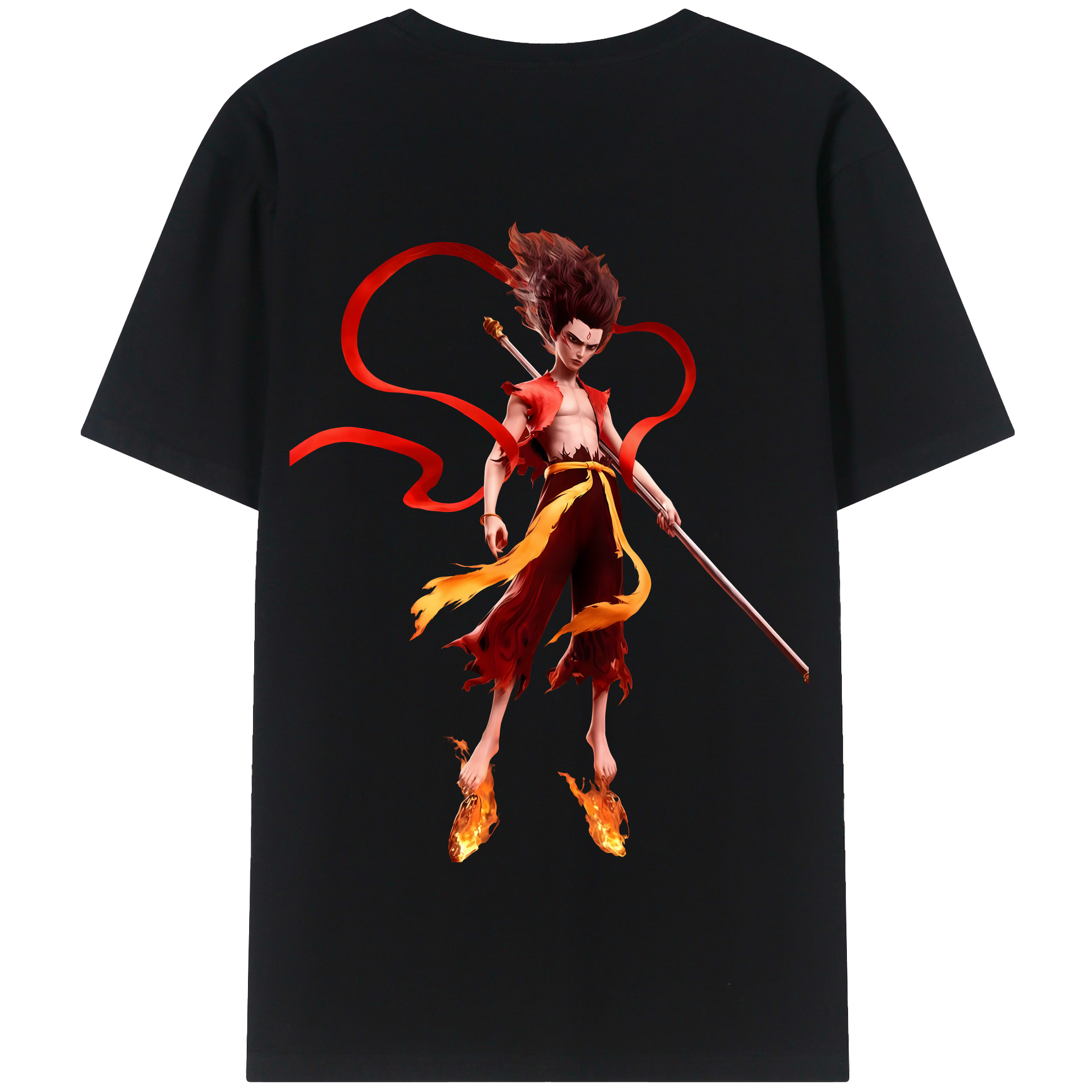 （画像用） Ne Zha 2 ナタ 魔童の大暴れ 綿100％半袖Tシャツ（背面プリント）