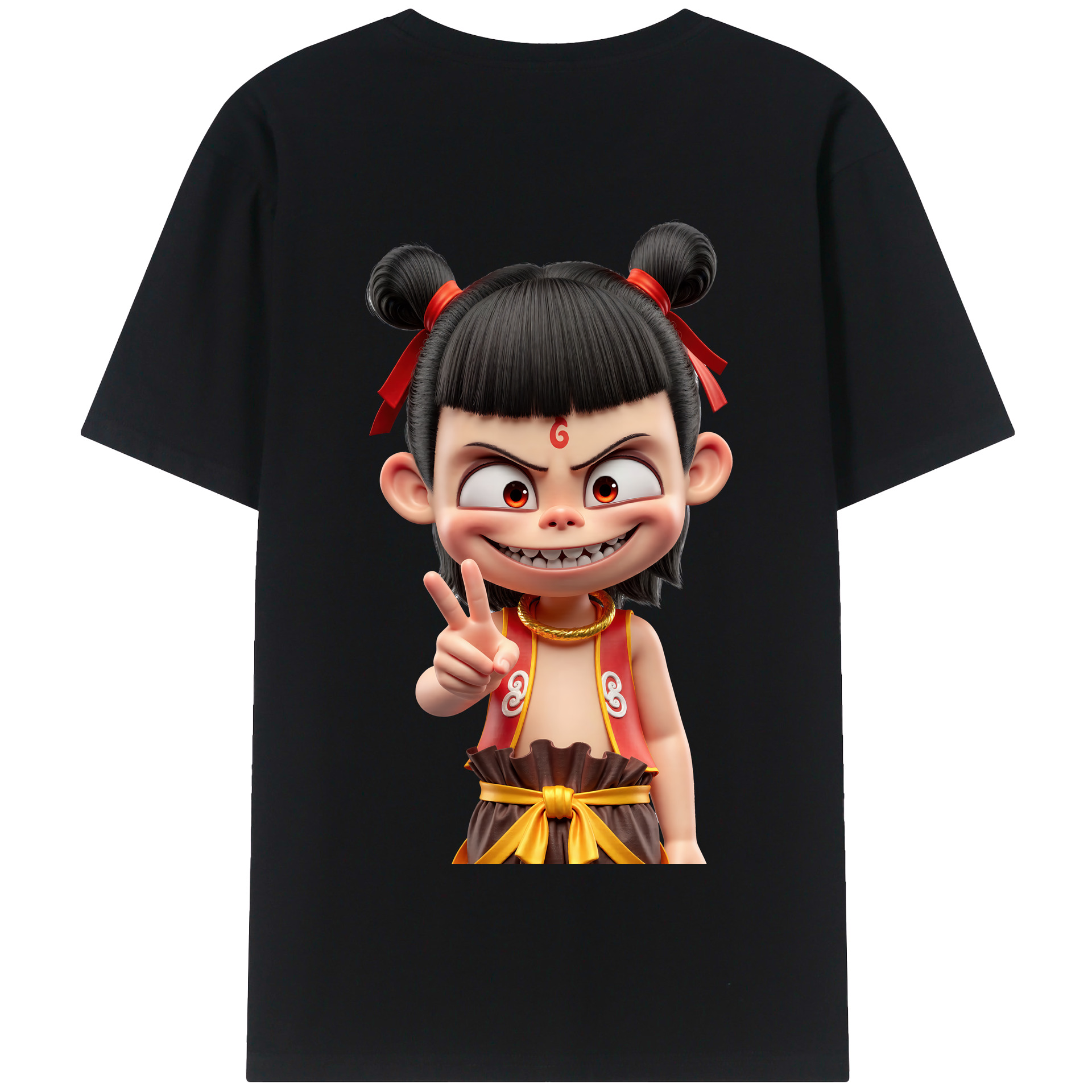 （画像用） Ne Zha 2 ナタ 魔童の大暴れ 綿100％半袖Tシャツ（背面プリント）