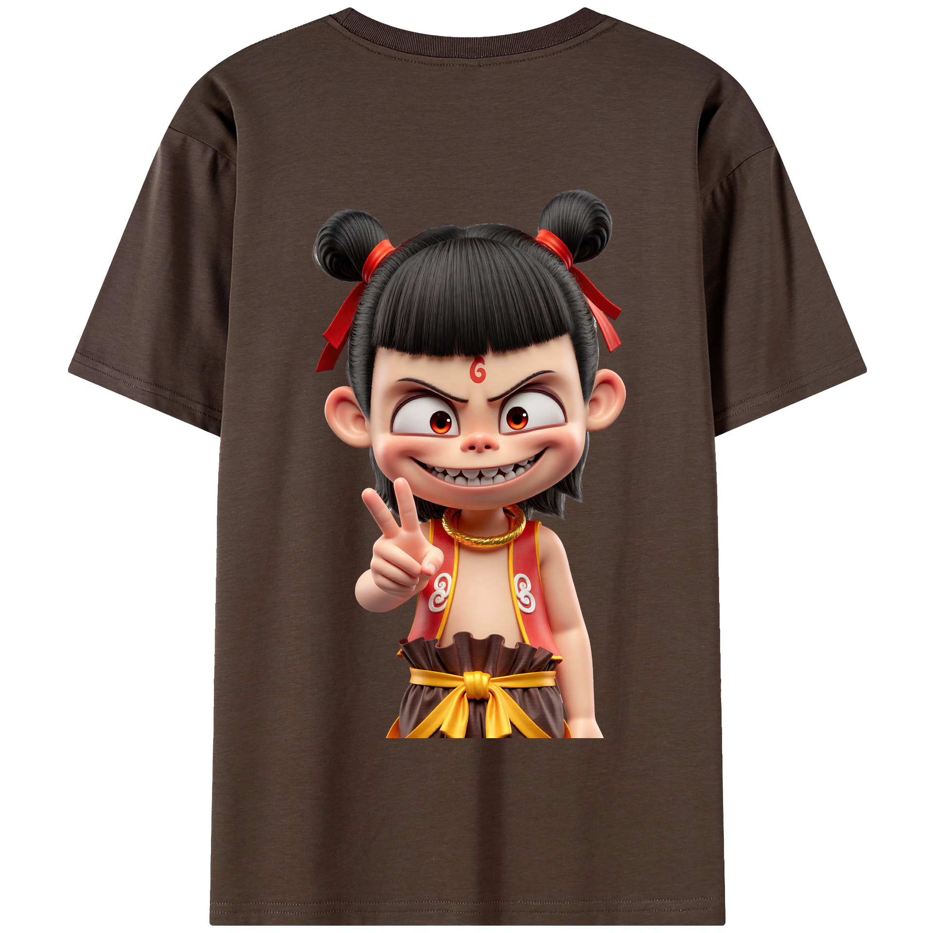 （画像用） Ne Zha 2 ナタ 魔童の大暴れ 綿100％半袖Tシャツ（背面プリント）