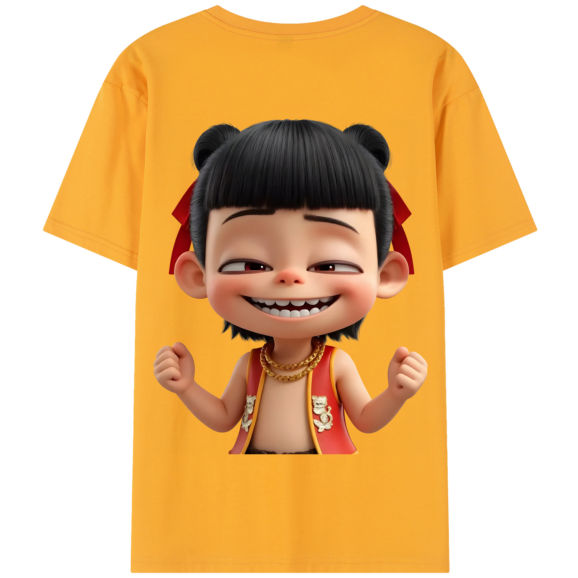 （画像用） Ne Zha 2 ナタ 魔童の大暴れ 綿100％半袖Tシャツ（背面プリント）