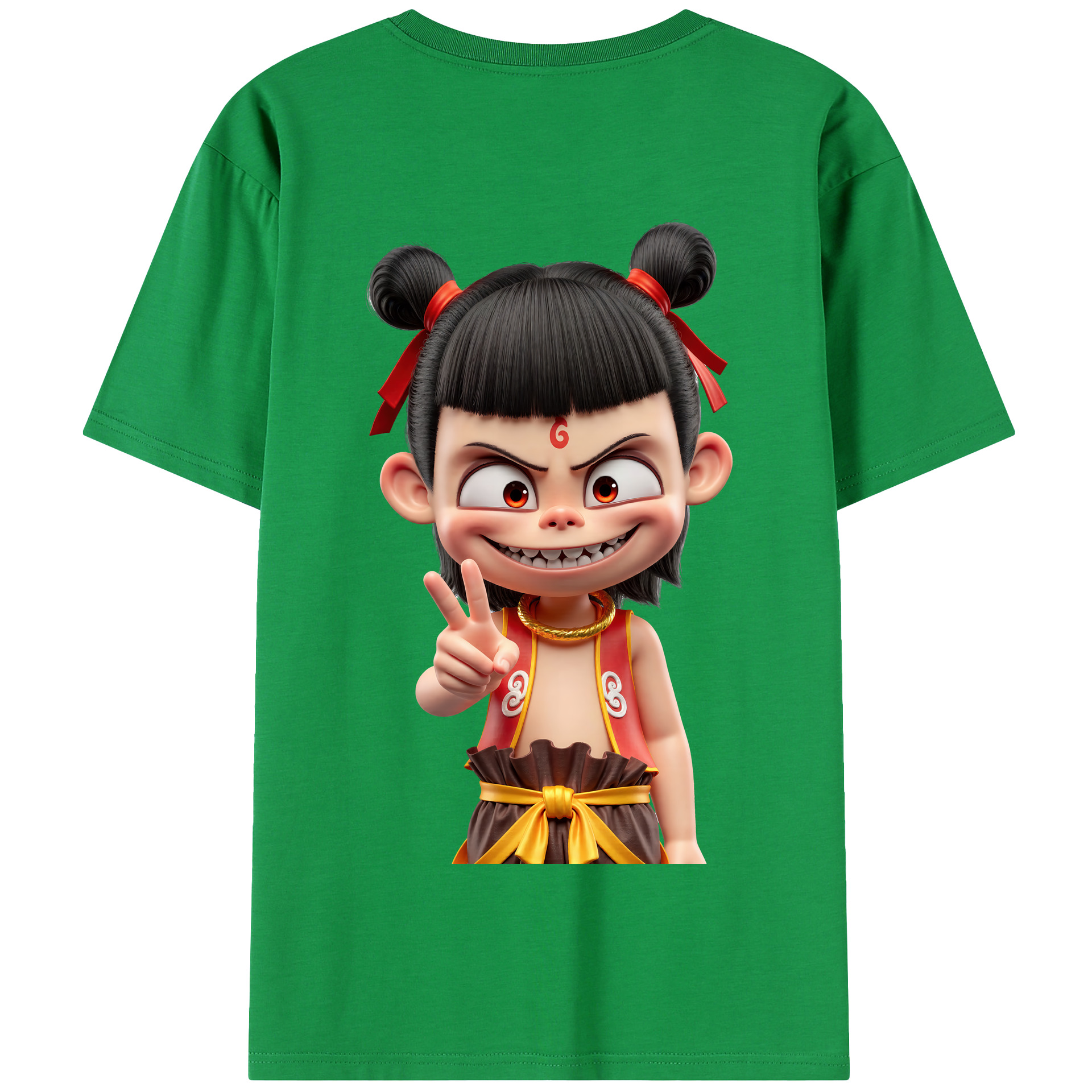 （画像用） Ne Zha 2 ナタ 魔童の大暴れ 綿100％半袖Tシャツ（背面プリント）