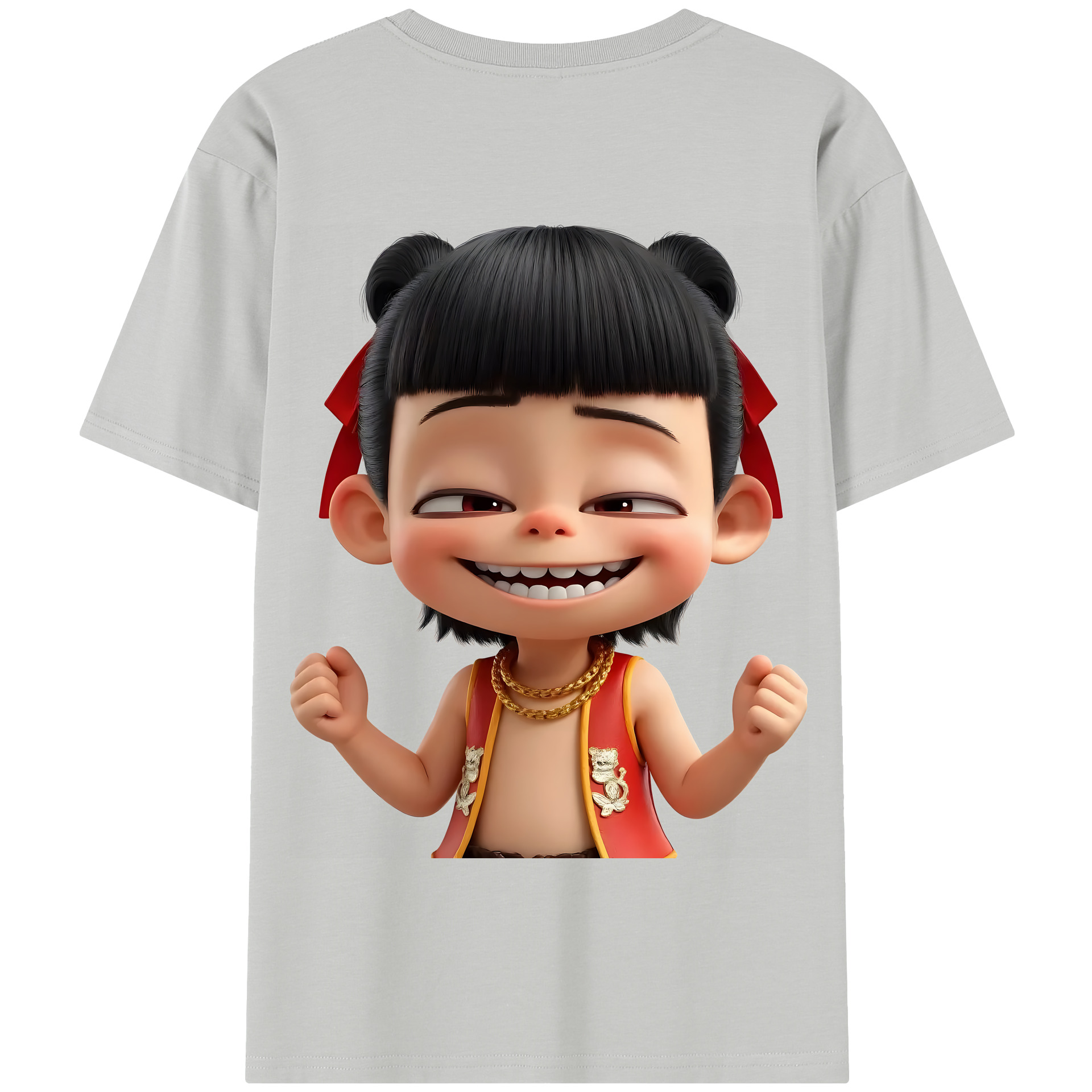 （画像用） Ne Zha 2 ナタ 魔童の大暴れ 綿100％半袖Tシャツ（背面プリント）