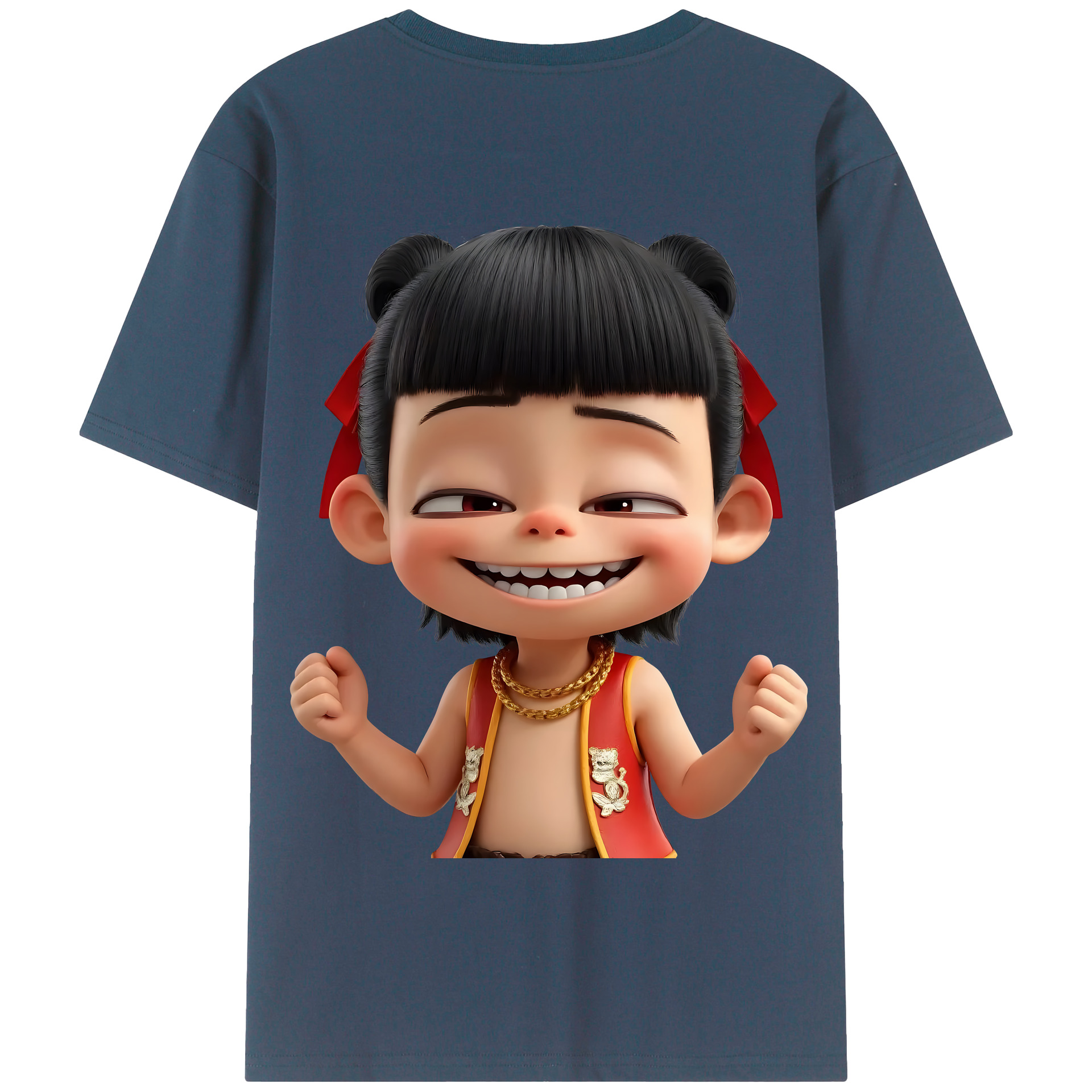 （画像用） Ne Zha 2 ナタ 魔童の大暴れ 綿100％半袖Tシャツ（背面プリント）
