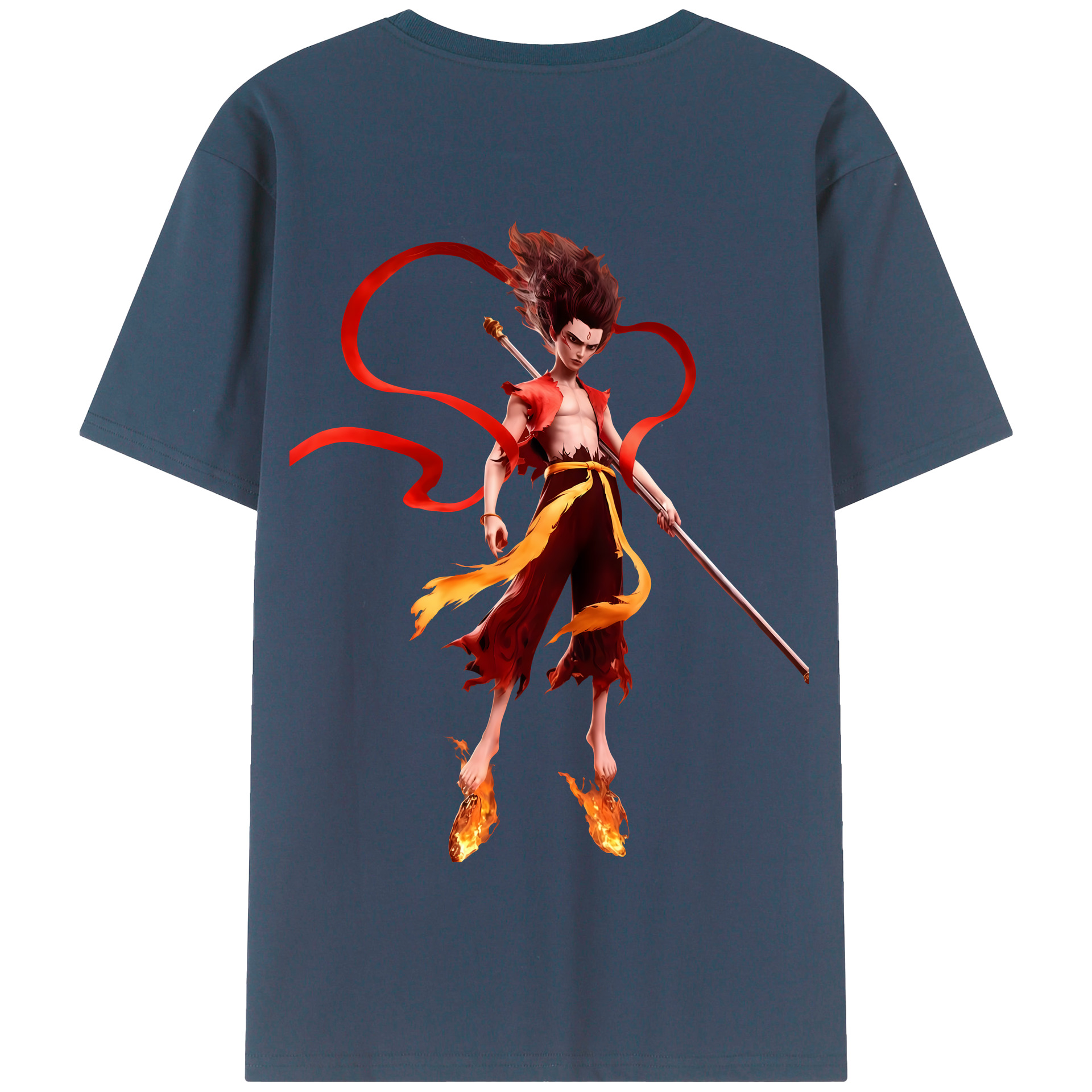 （画像用） Ne Zha 2 ナタ 魔童の大暴れ 綿100％半袖Tシャツ（背面プリント）