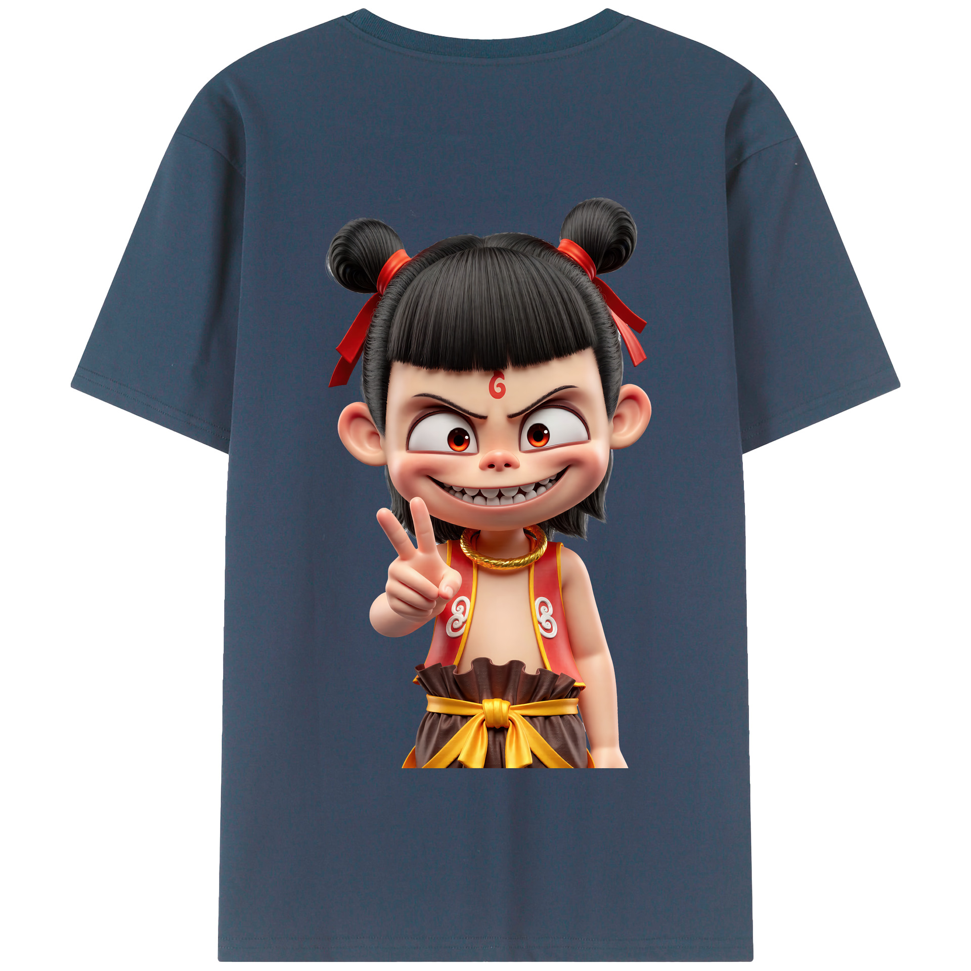 （画像用） Ne Zha 2 ナタ 魔童の大暴れ 綿100％半袖Tシャツ（背面プリント）
