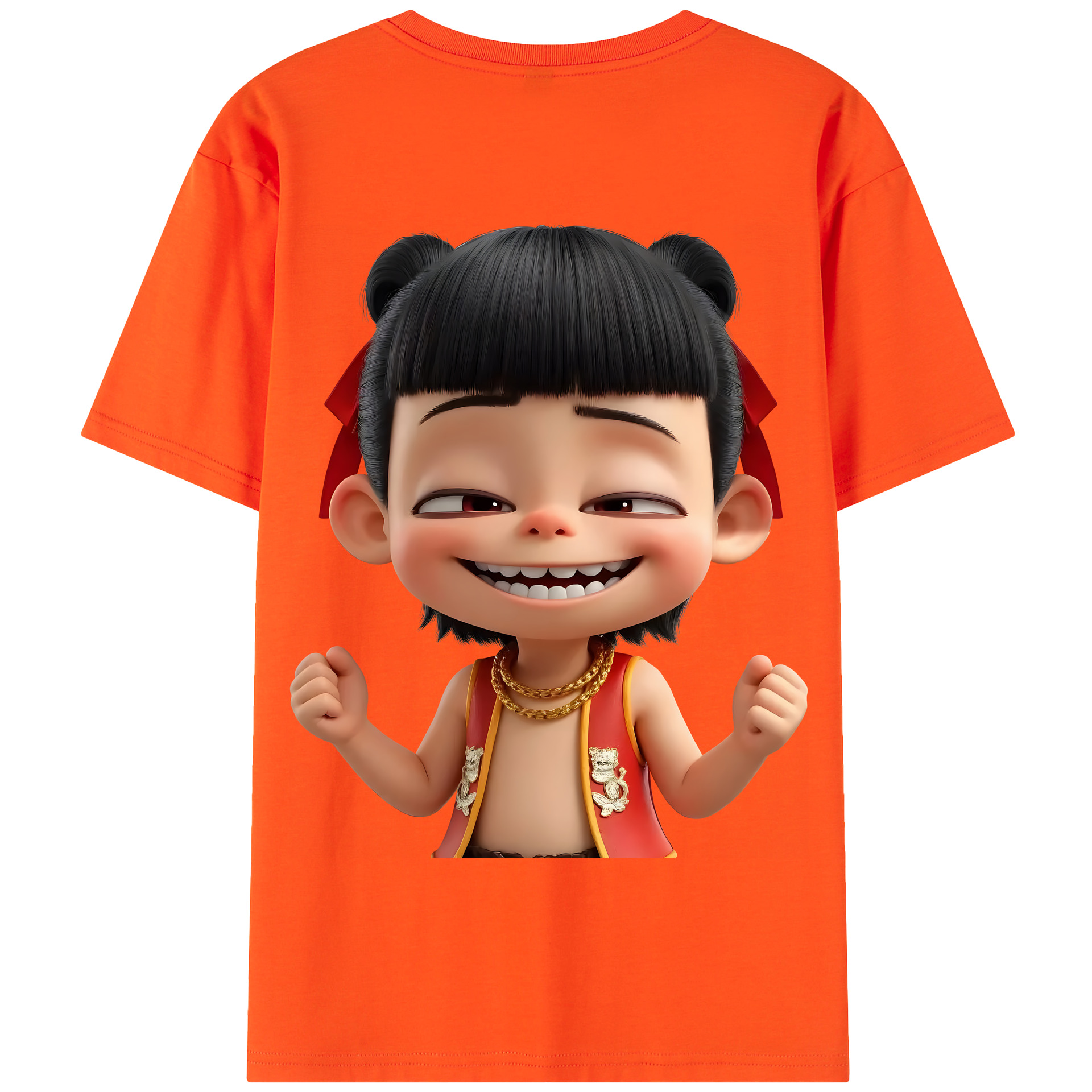 （画像用） Ne Zha 2 ナタ 魔童の大暴れ 綿100％半袖Tシャツ（背面プリント）