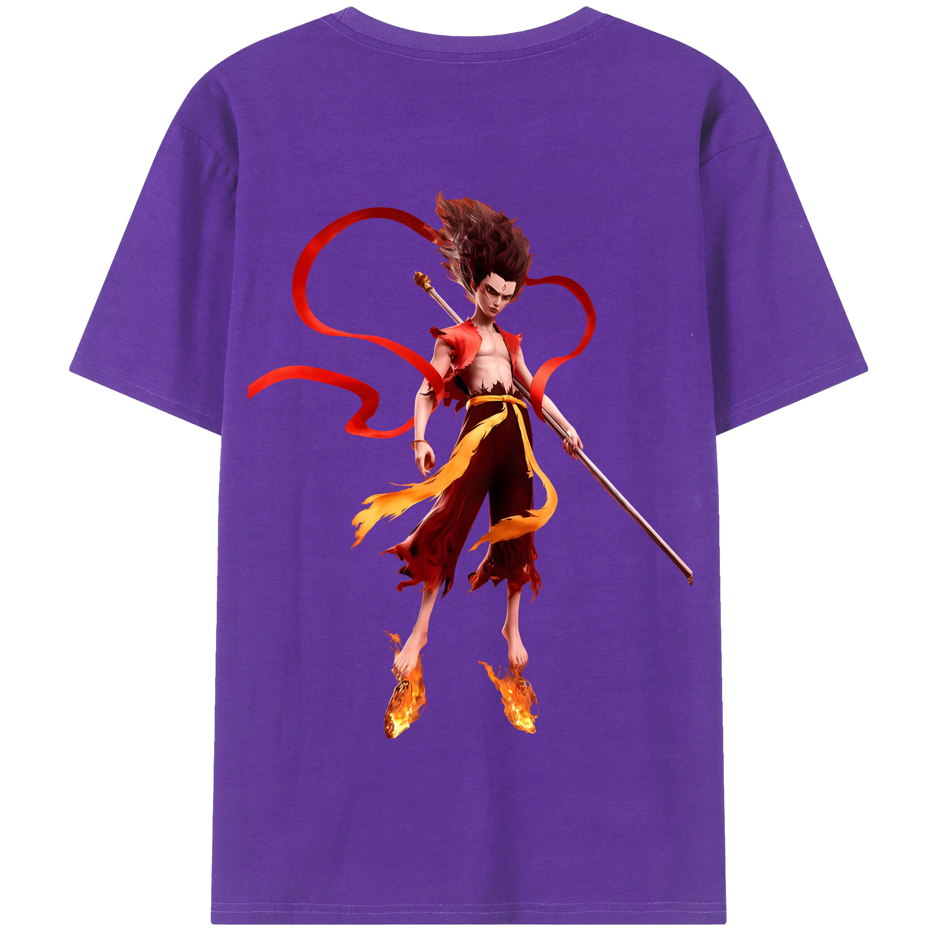 （画像用） Ne Zha 2 ナタ 魔童の大暴れ 綿100％半袖Tシャツ（背面プリント）
