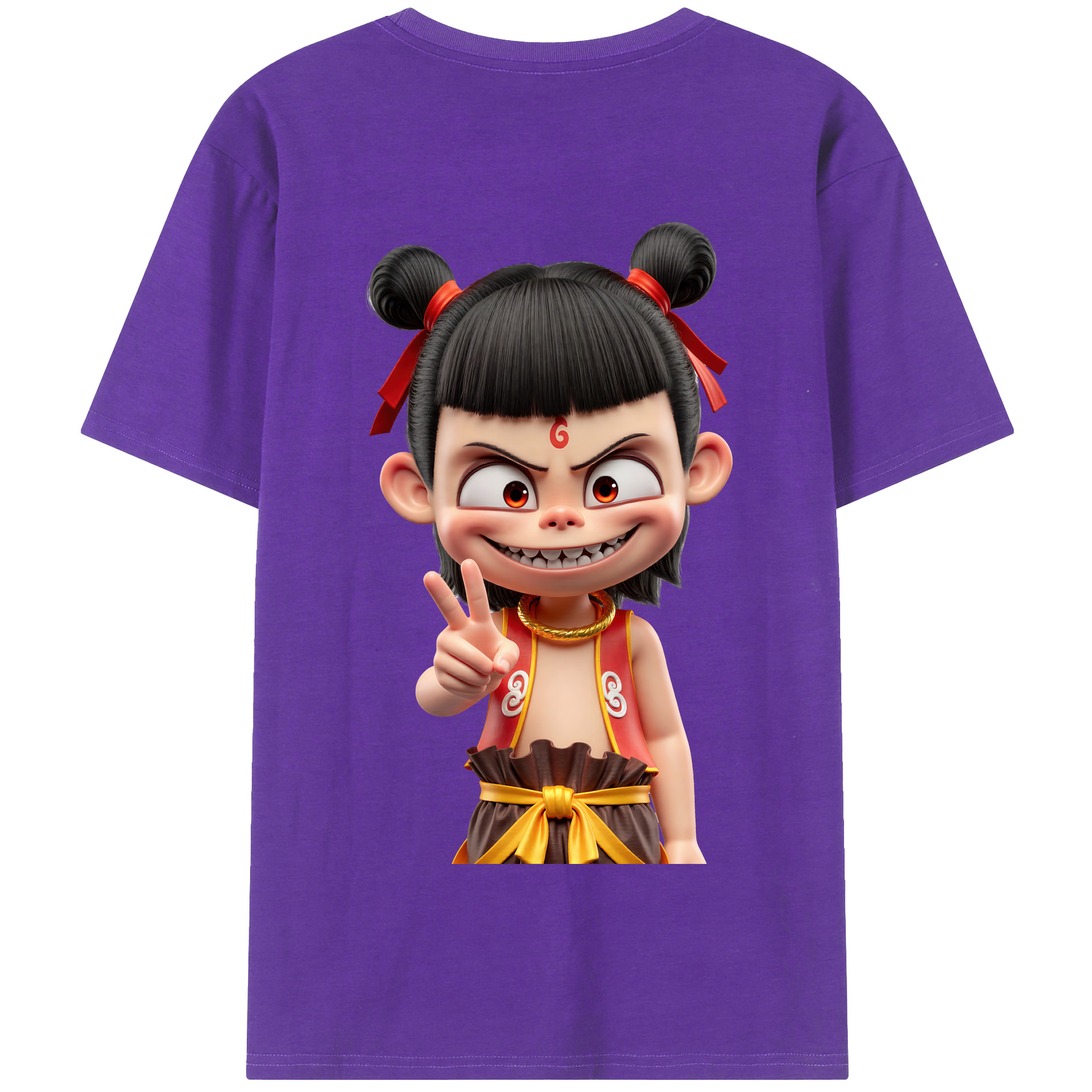 （画像用） Ne Zha 2 ナタ 魔童の大暴れ 綿100％半袖Tシャツ（背面プリント）