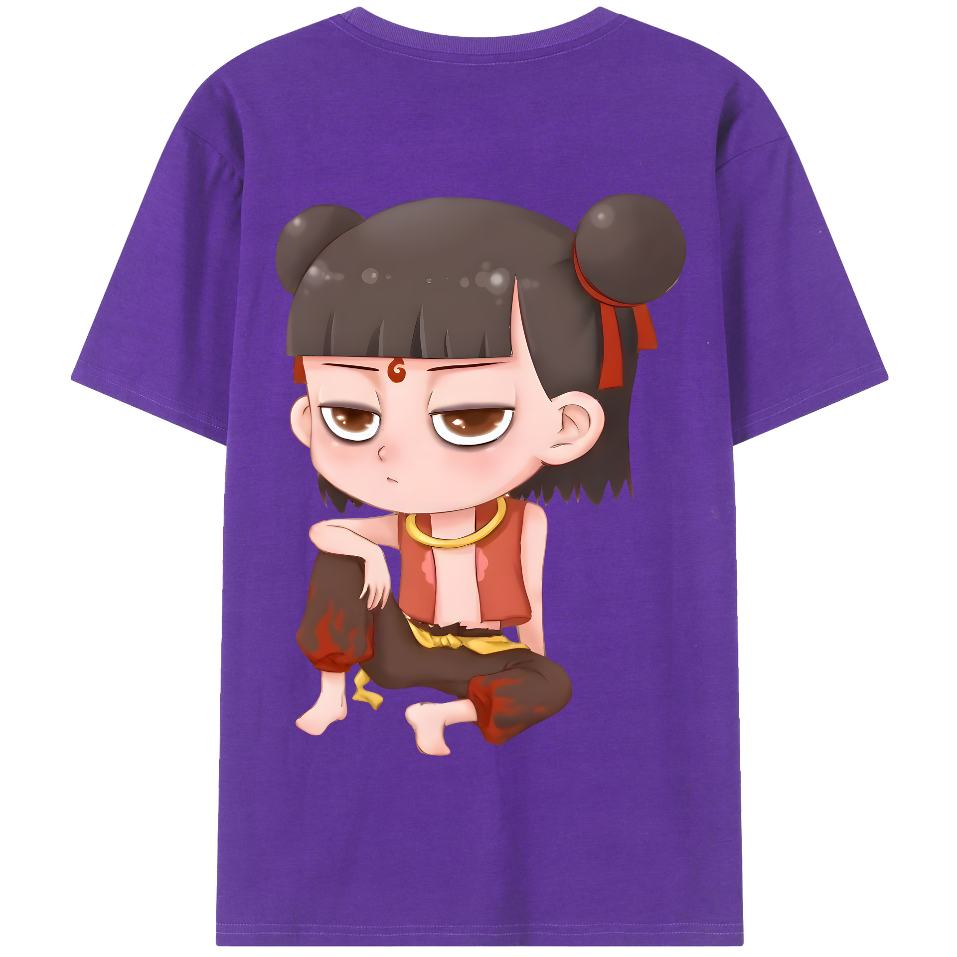 （画像用） Ne Zha 2 ナタ 魔童の大暴れ 綿100％半袖Tシャツ（背面プリント）