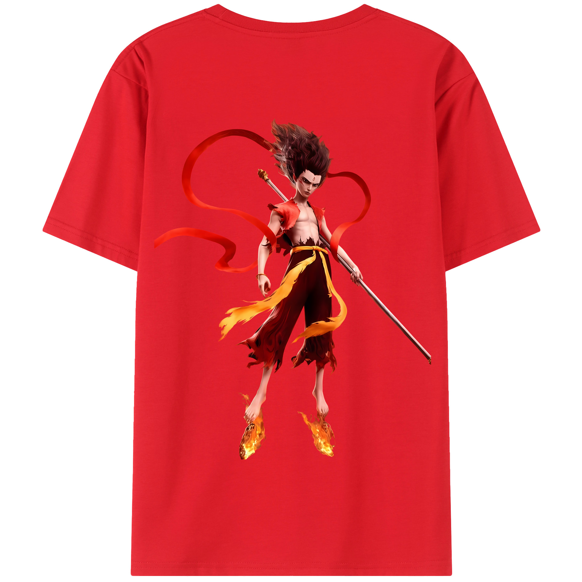 （画像用） Ne Zha 2 ナタ 魔童の大暴れ 綿100％半袖Tシャツ（背面プリント）