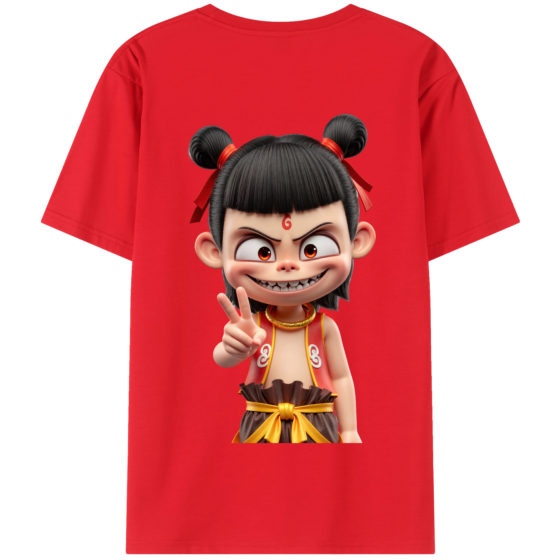 （画像用） Ne Zha 2 ナタ 魔童の大暴れ 綿100％半袖Tシャツ（背面プリント）